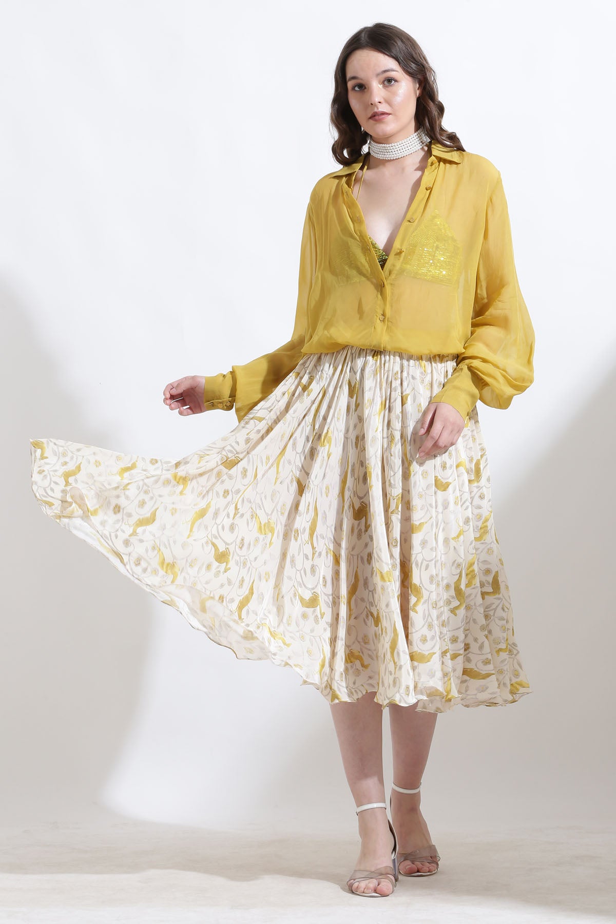 Yellow Organza Buttoned Shirt