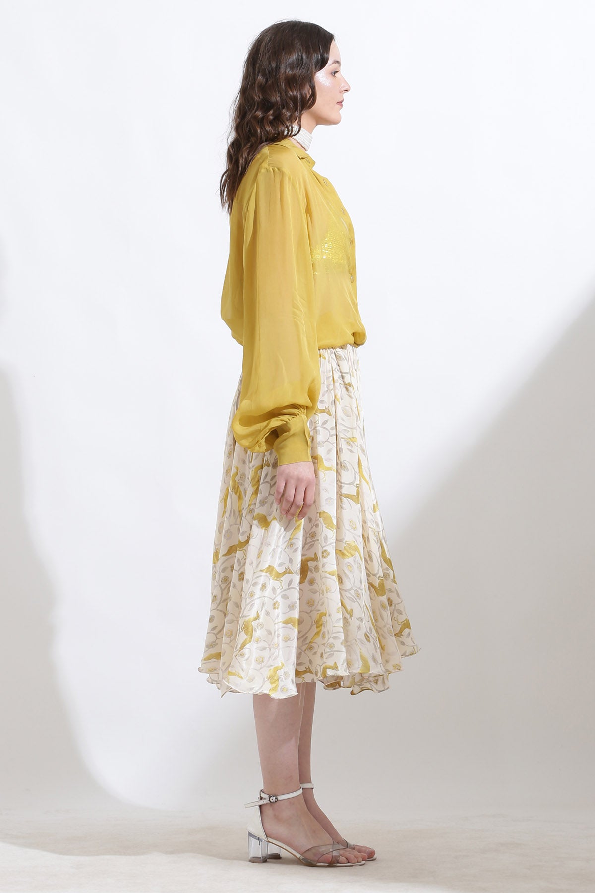 Yellow Organza Buttoned Shirt