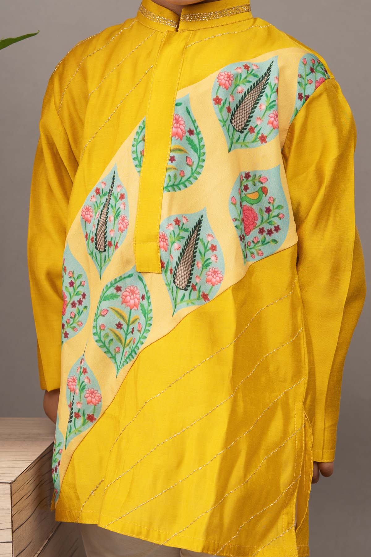 Yellow Panel Print Kurta Set