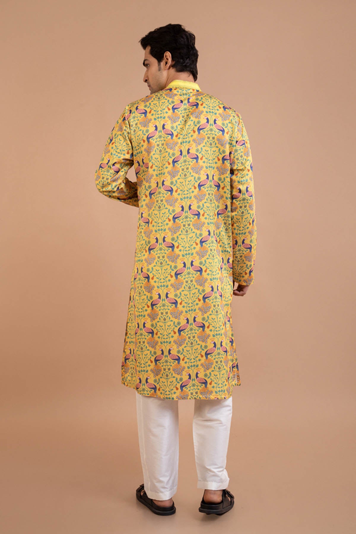 Yellow Peacock Print Kurta Set