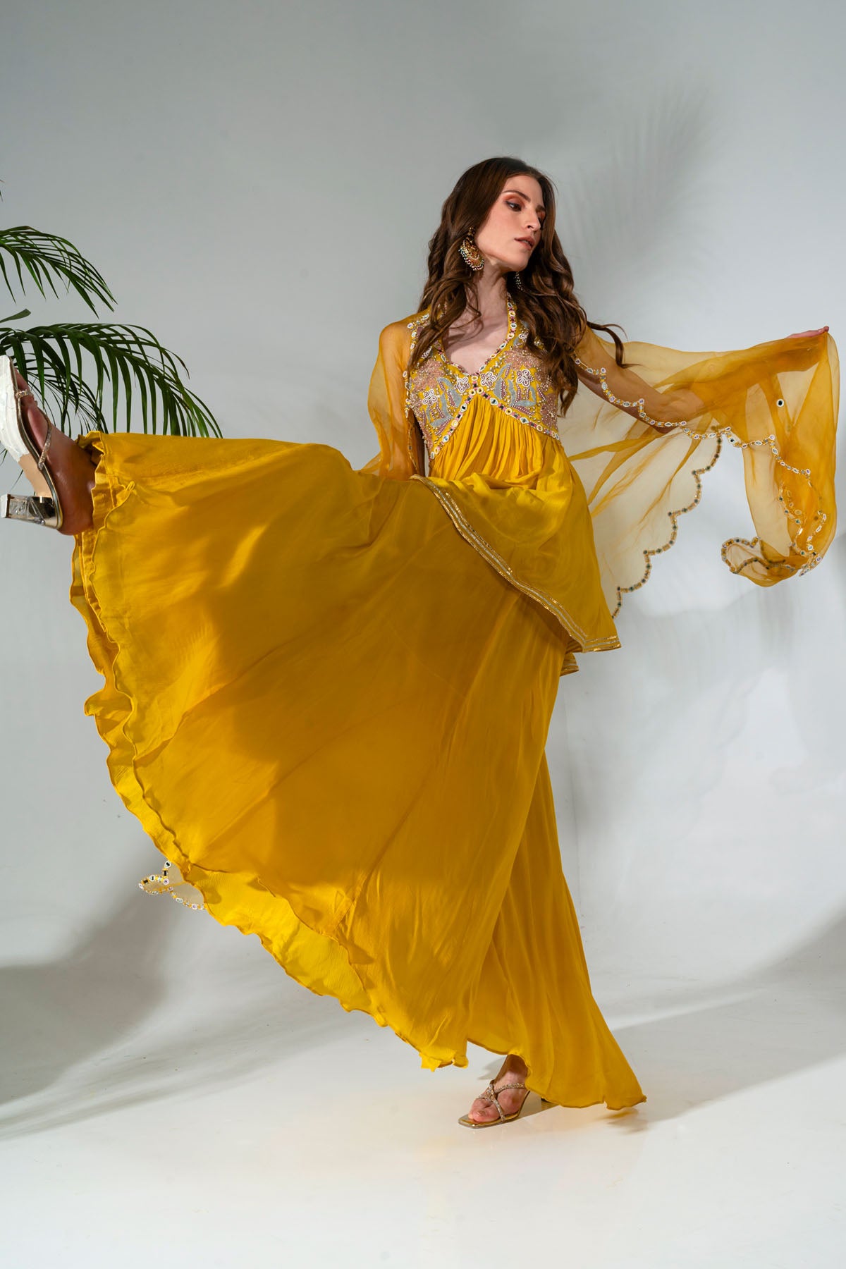 Yellow Peplum Kurta Sharara Set