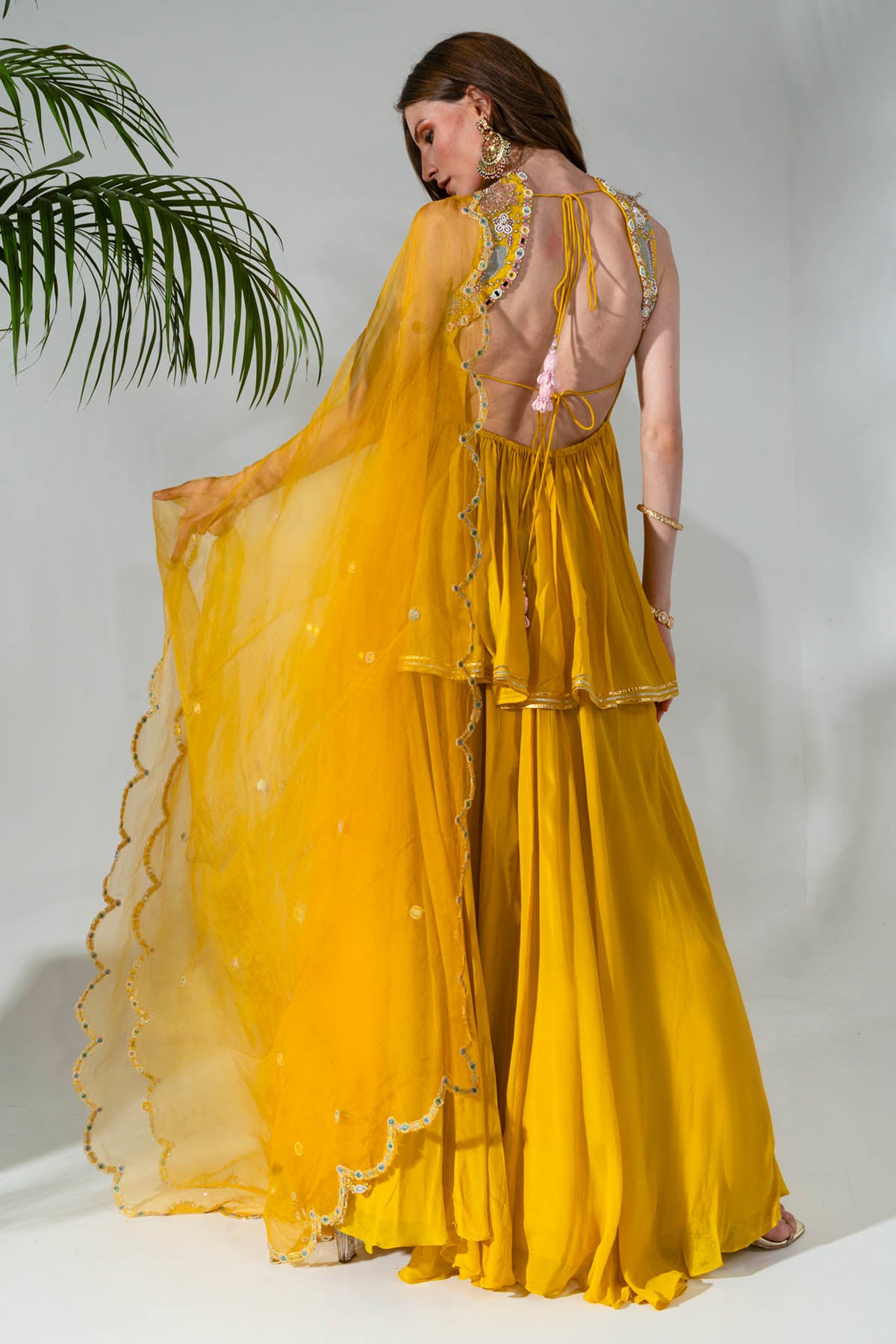 Yellow Peplum Kurta Sharara Set