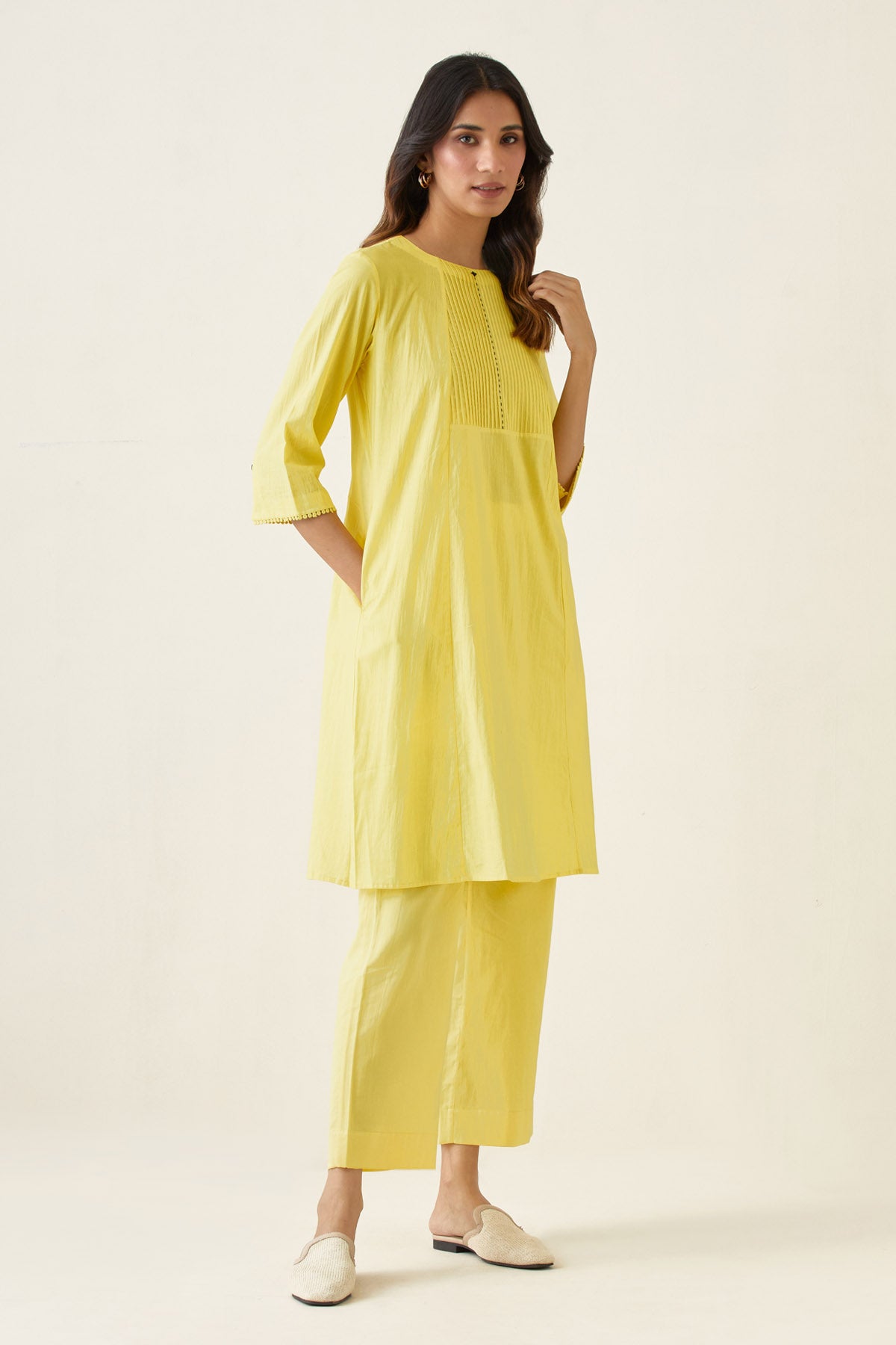 Yellow Pintuck Kurta & Pants