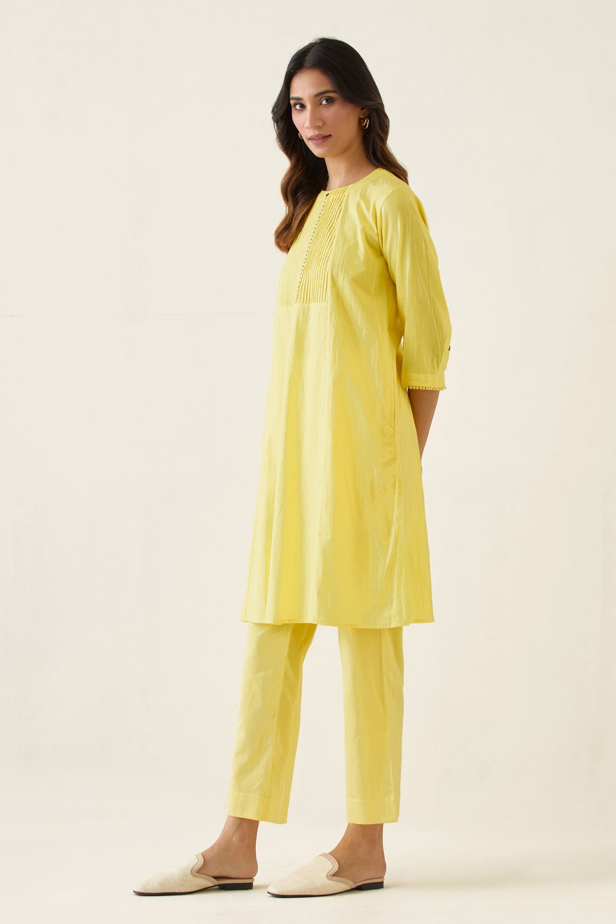 Yellow Pintuck Kurta & Pants