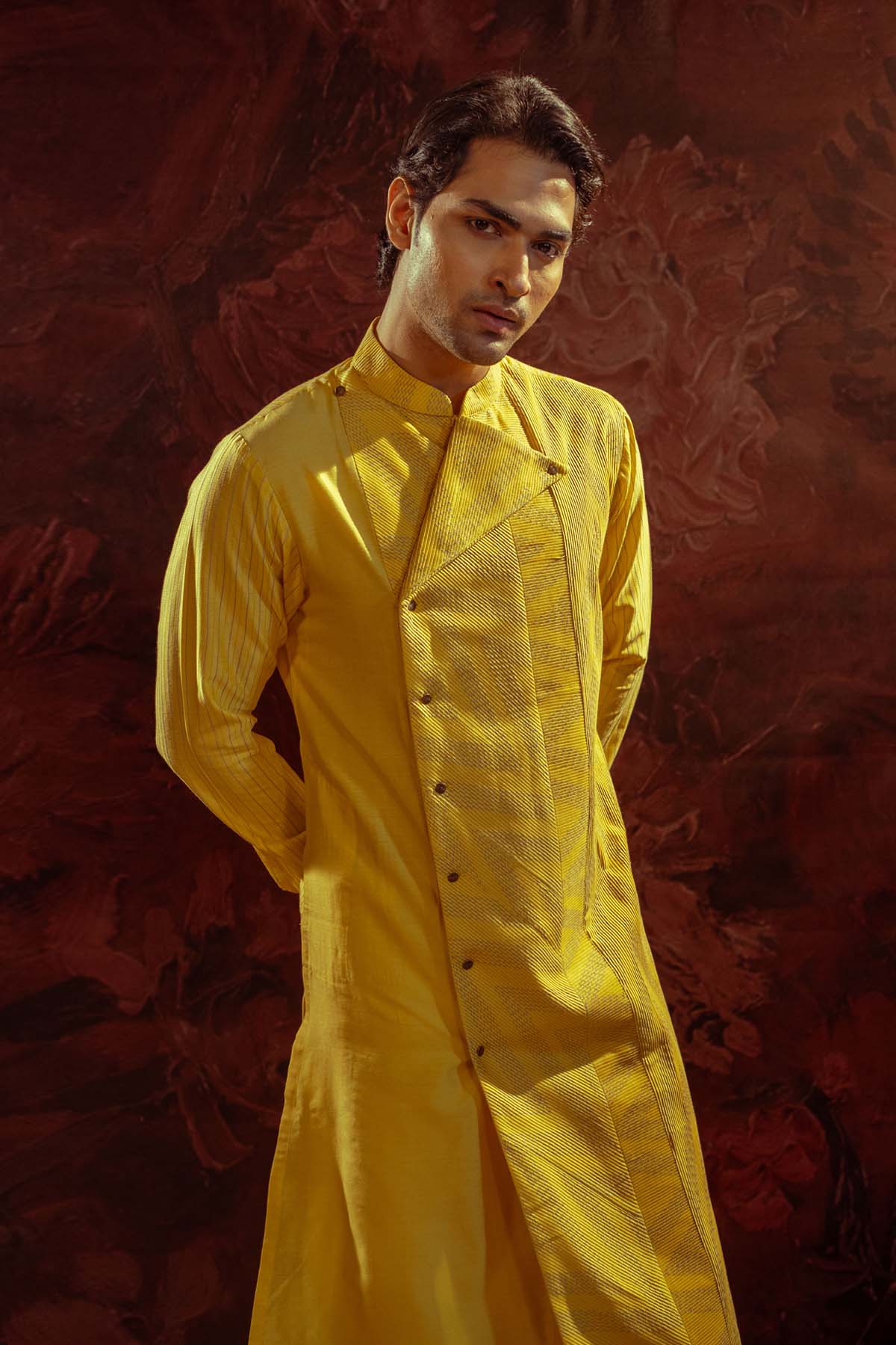 Yellow Pintuck Panelled Kurta Set