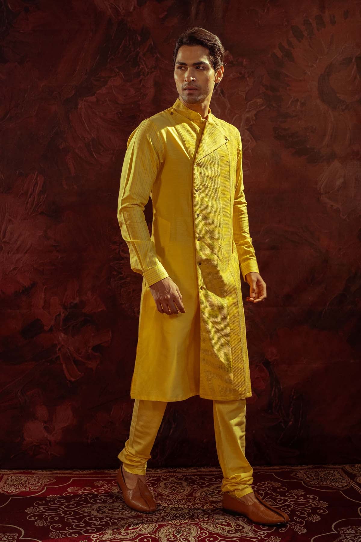 Yellow Pintuck Panelled Kurta Set