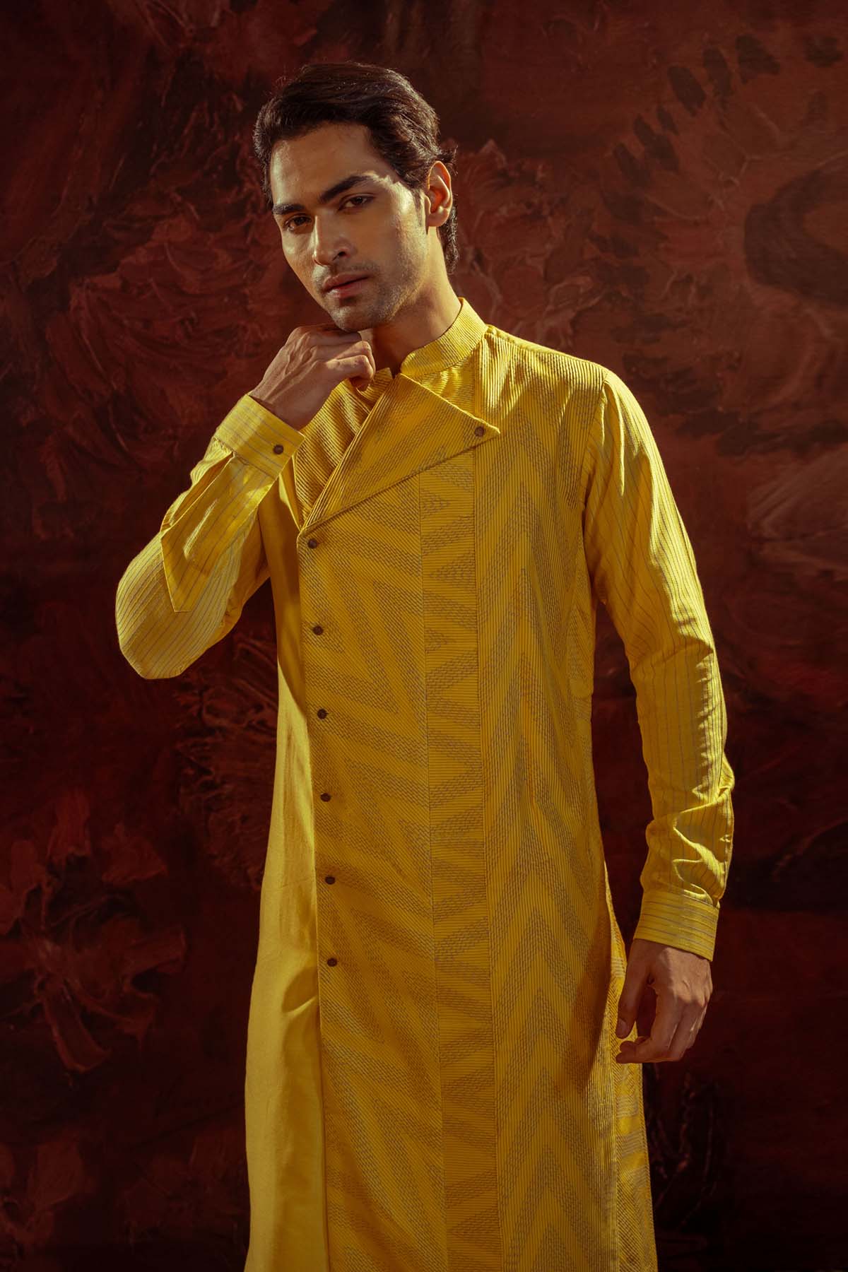 Yellow Pintuck Panelled Kurta Set