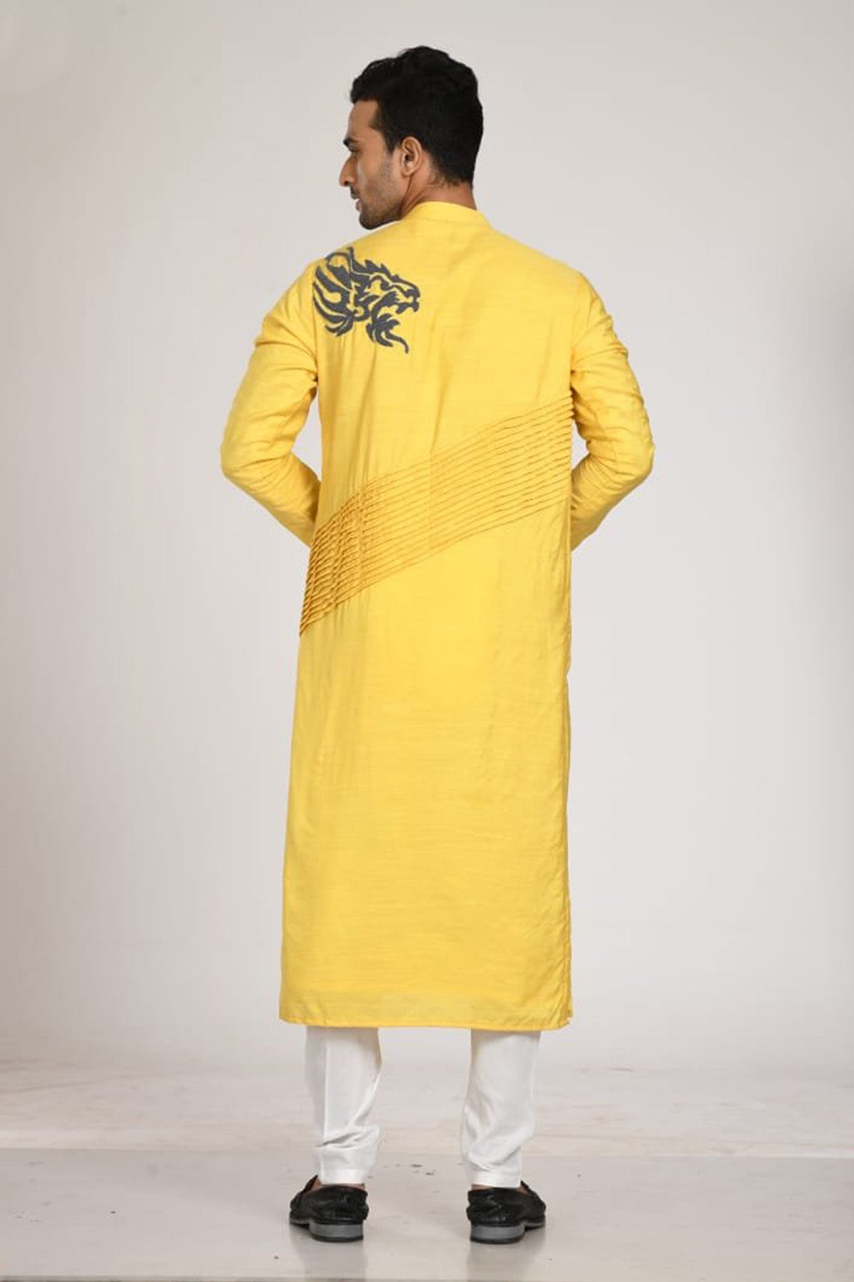 Yellow Pleated Embroidered Kurta Set