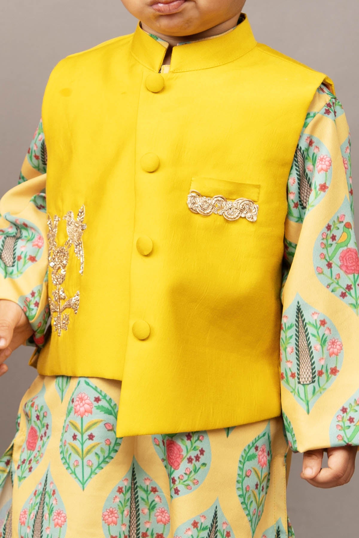 Yellow Print Kurta Set & Jacket