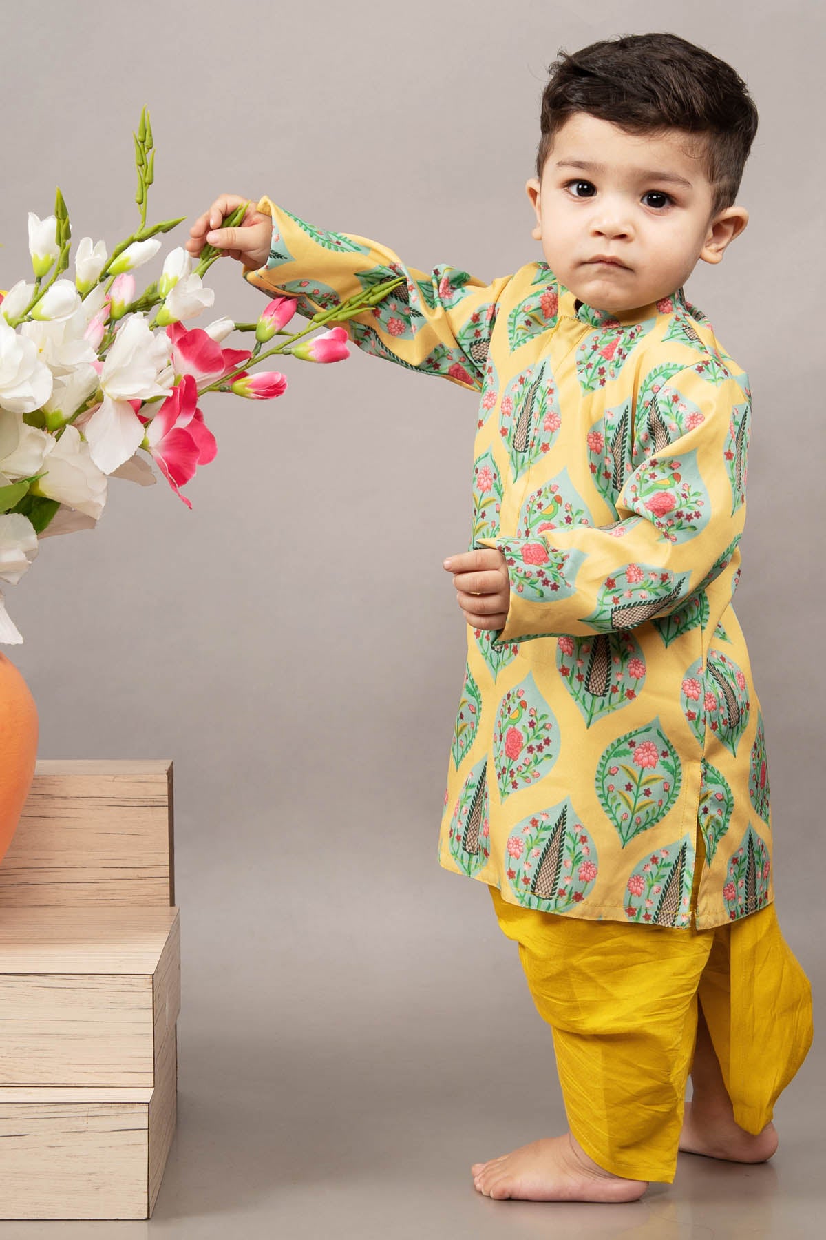 Yellow Printed Kurta & Dhoti