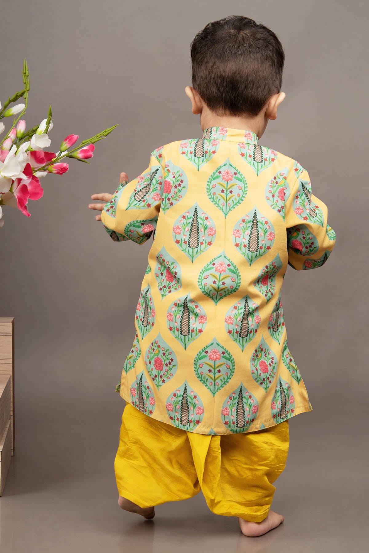 Yellow Printed Kurta & Dhoti