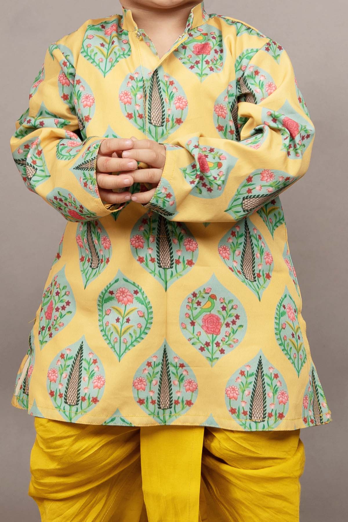 Yellow Printed Kurta & Dhoti