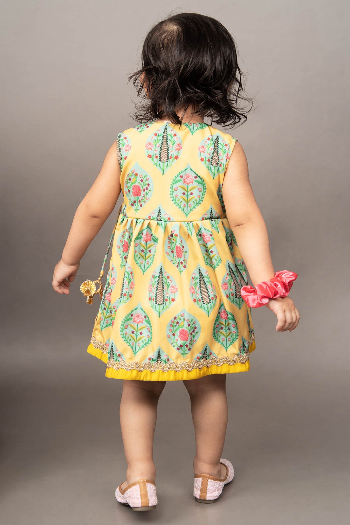 Yellow Printed Sleeveless Dress