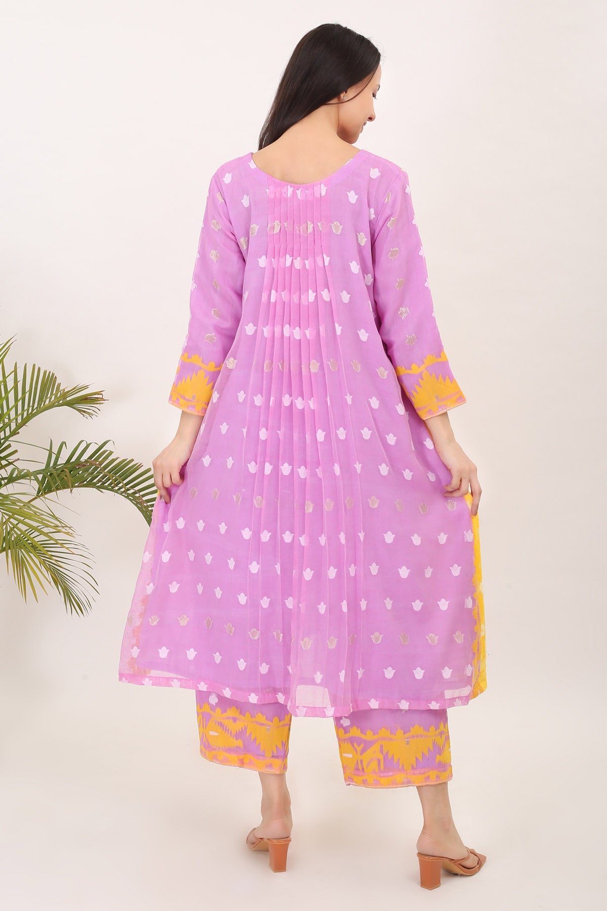 Yellow Purple Cotton Kurta Set