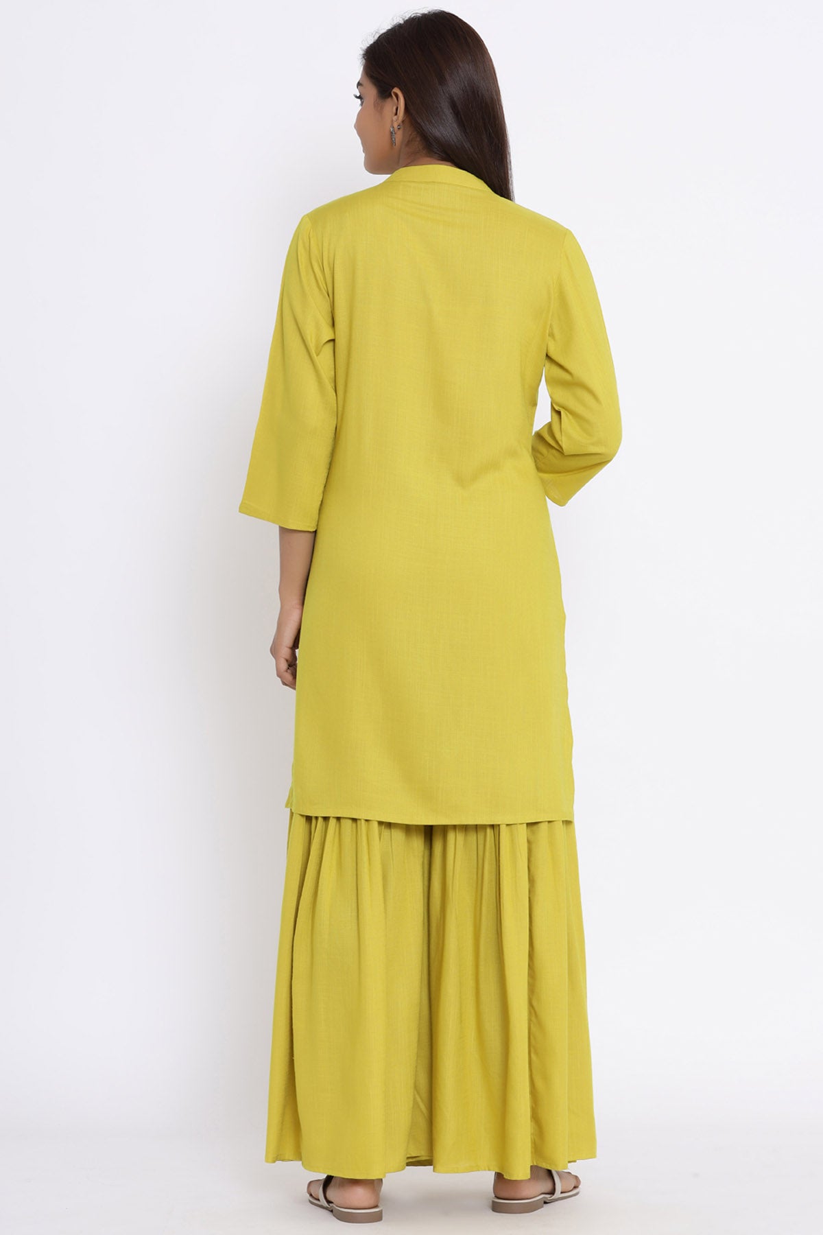 Yellow Rayon Kurta & Sharara Set