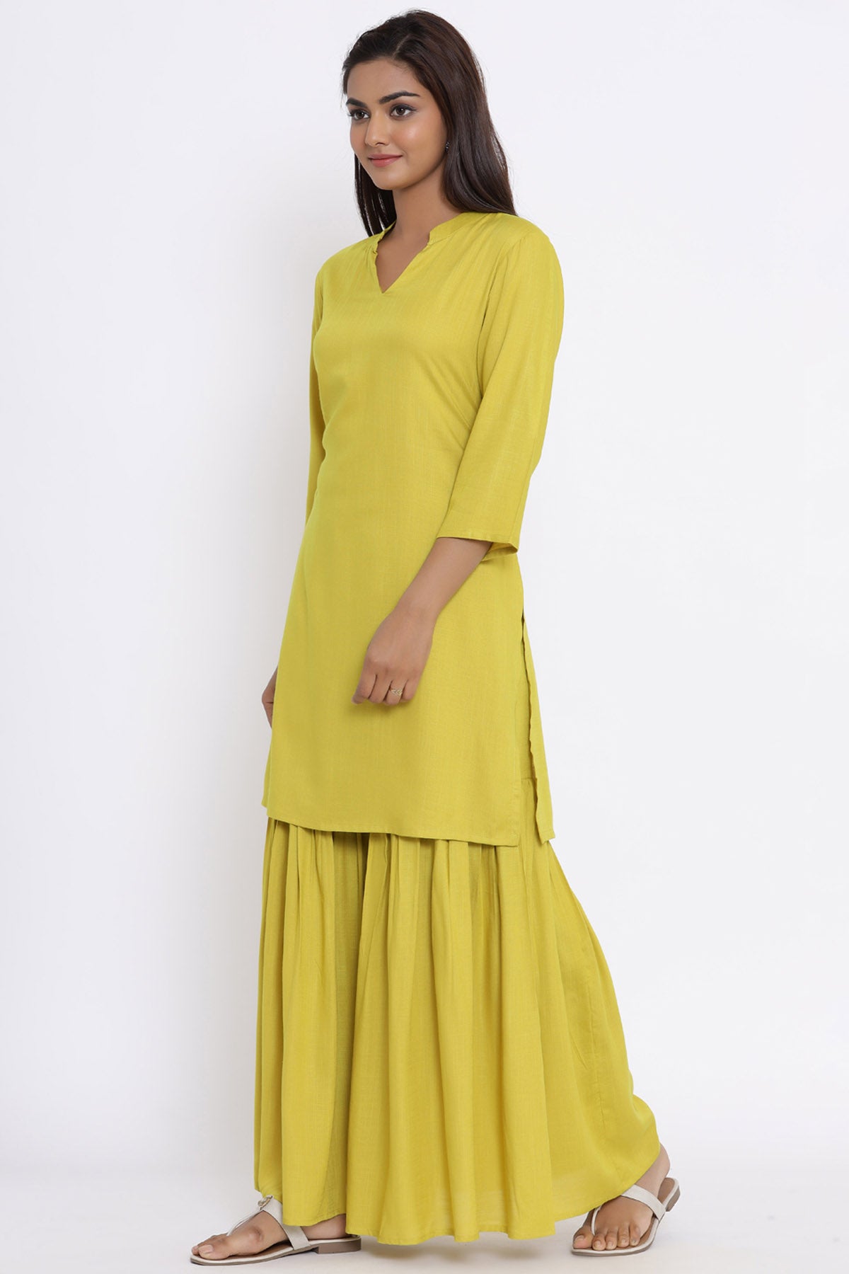 Yellow Rayon Kurta & Sharara Set