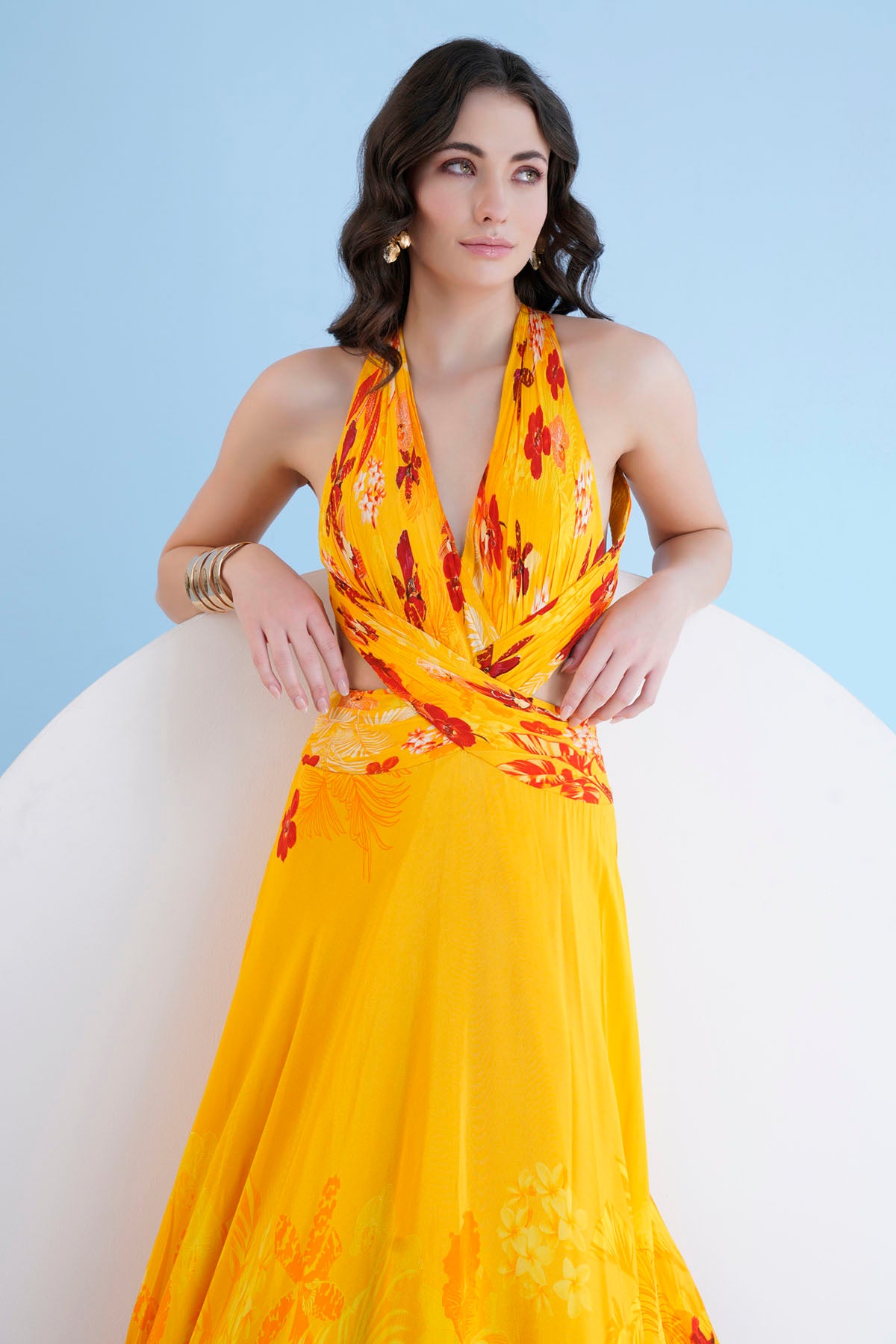 Yellow Red Printed Long Dress