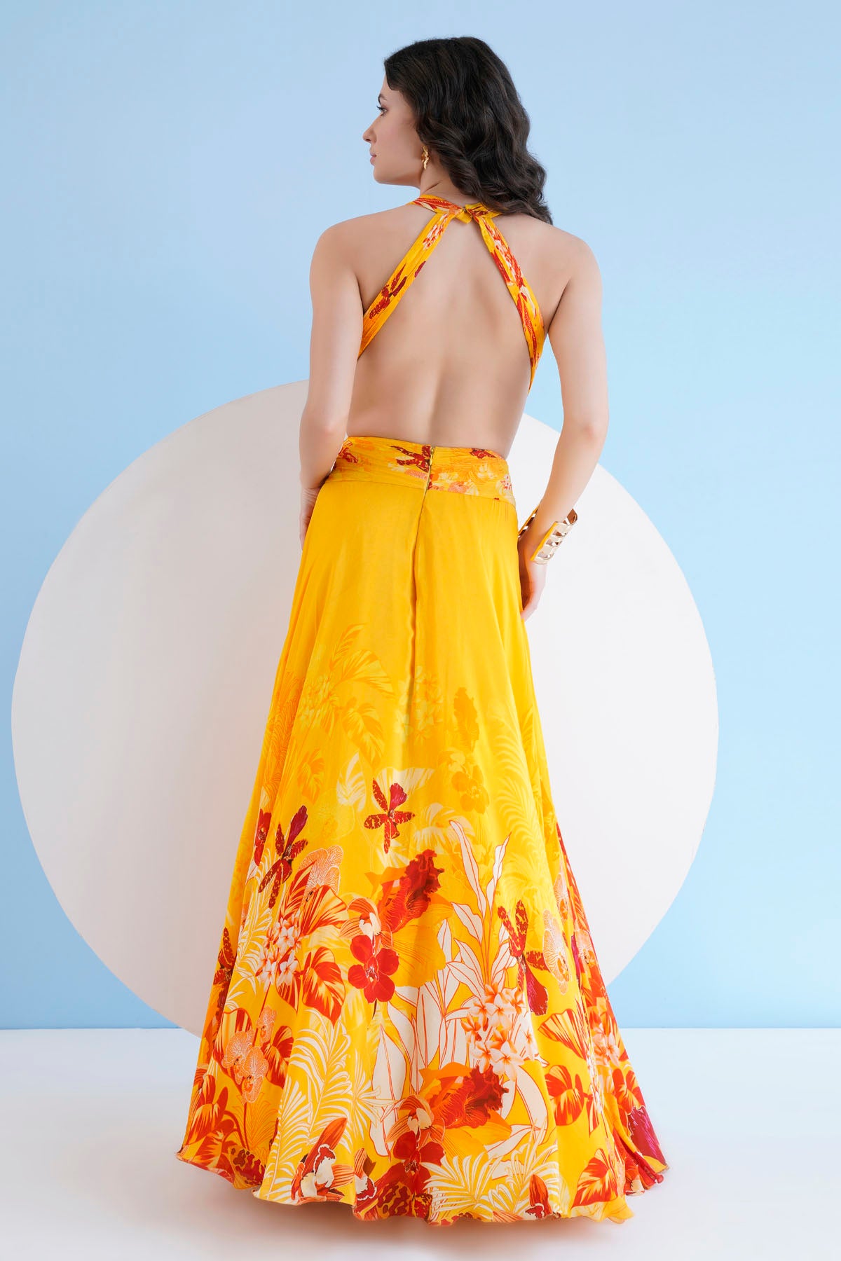 Yellow Red Printed Long Dress