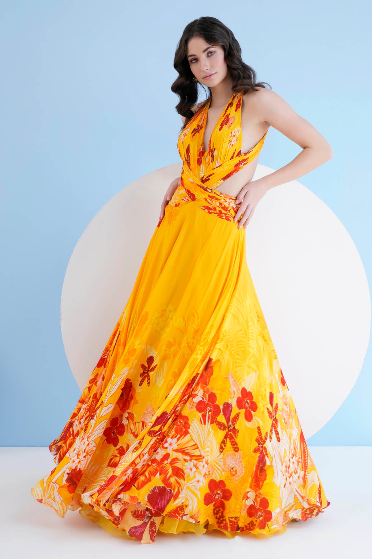 Yellow Red Printed Long Dress