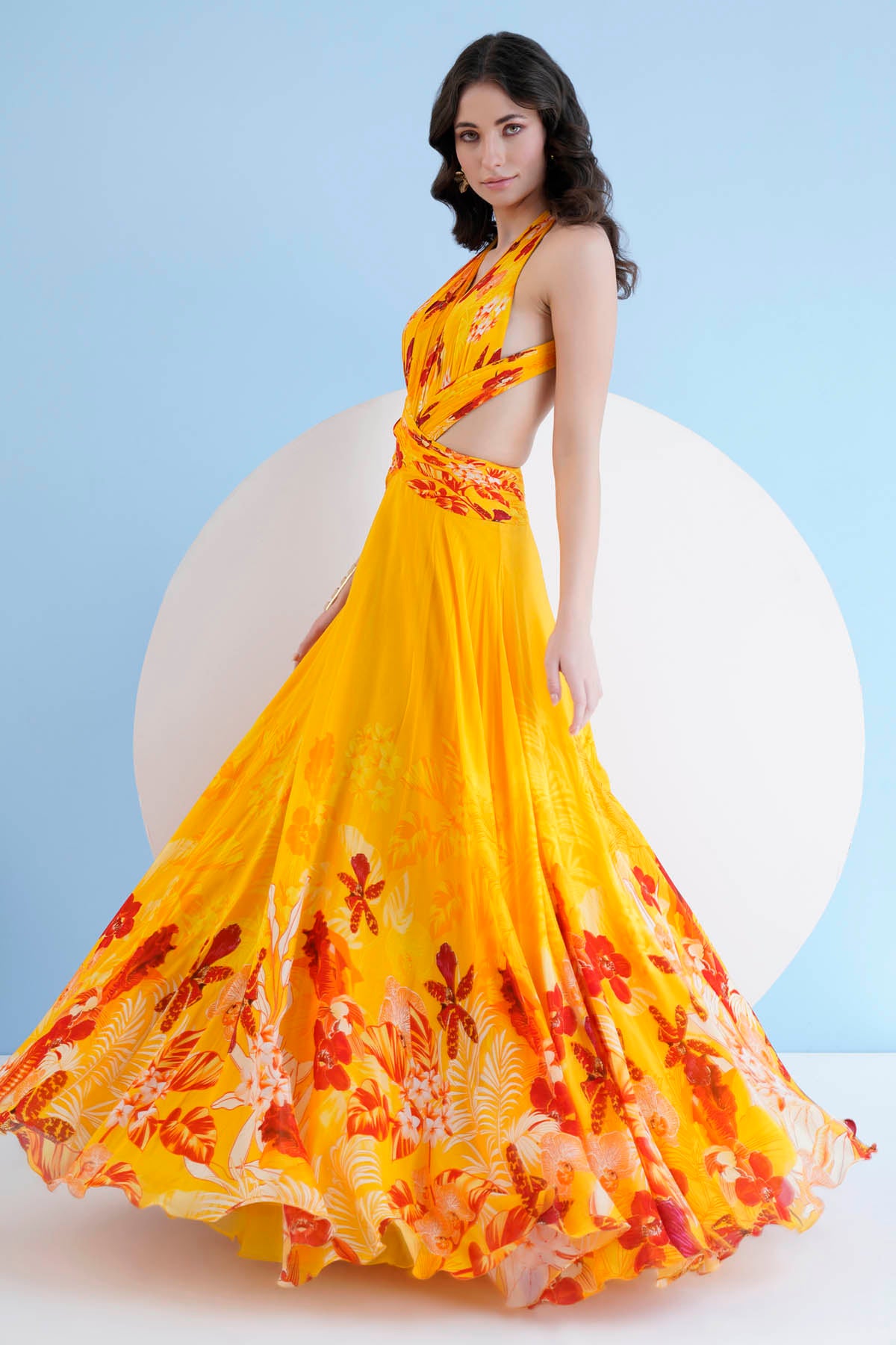 Yellow Red Printed Long Dress