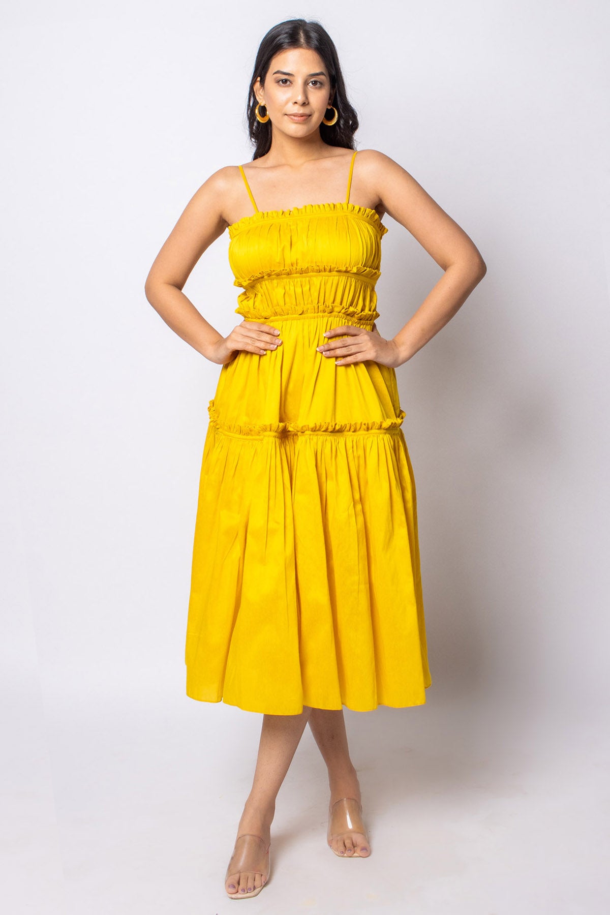 Buy Label J Yellow Ruched Mini Cotton Dress at ScrollnShops