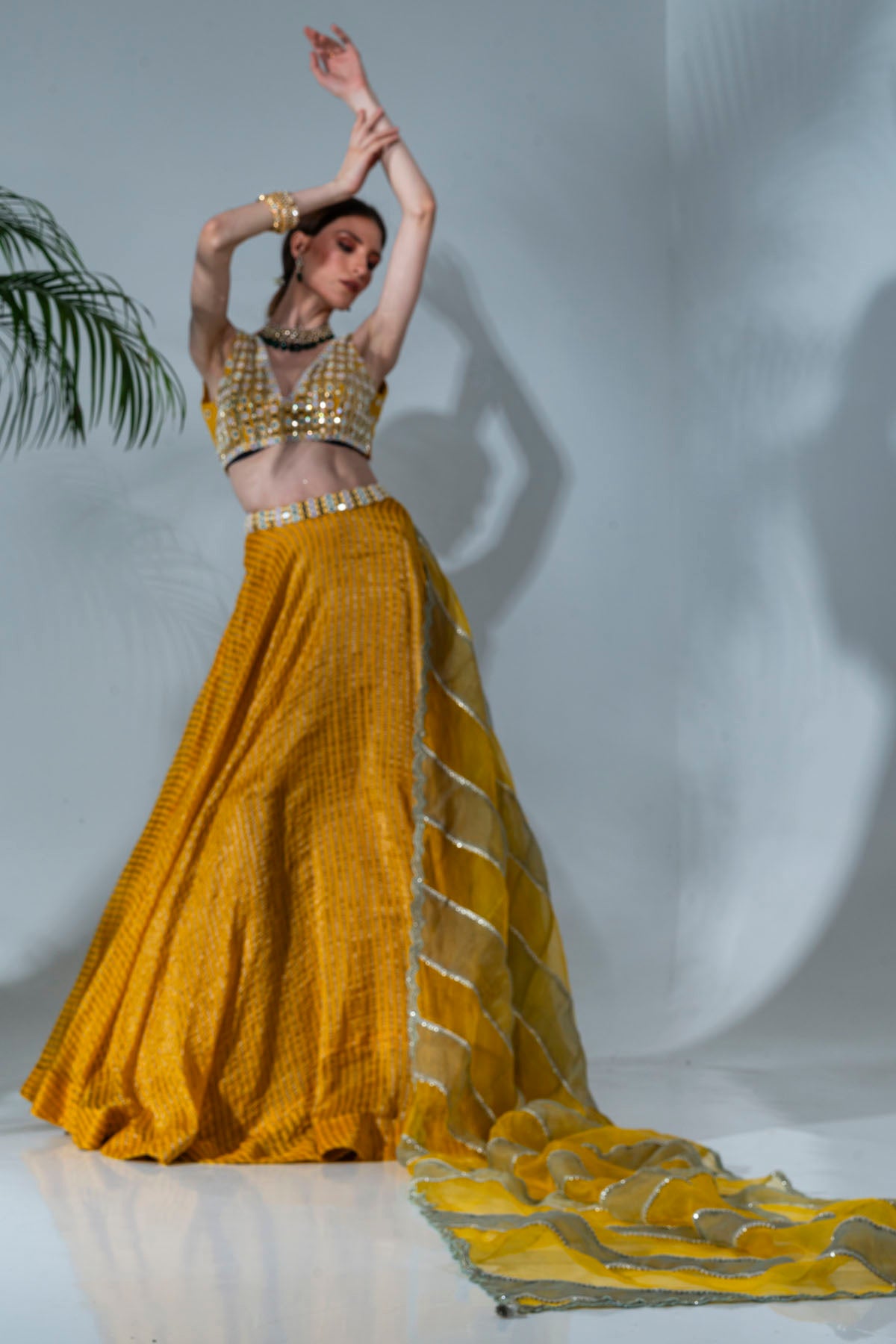 Yellow Tissue Silk Lehenga Set