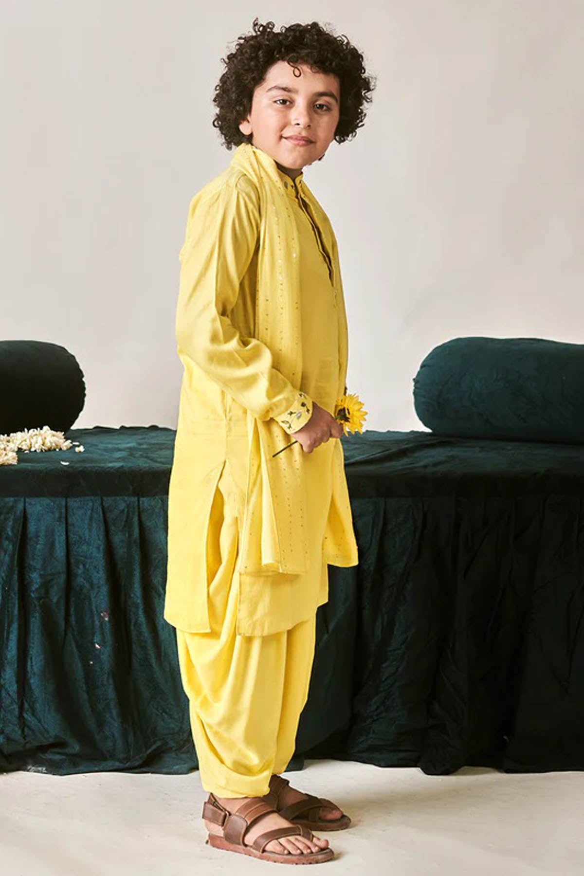 Yellow Vegan Silk Kurta Set