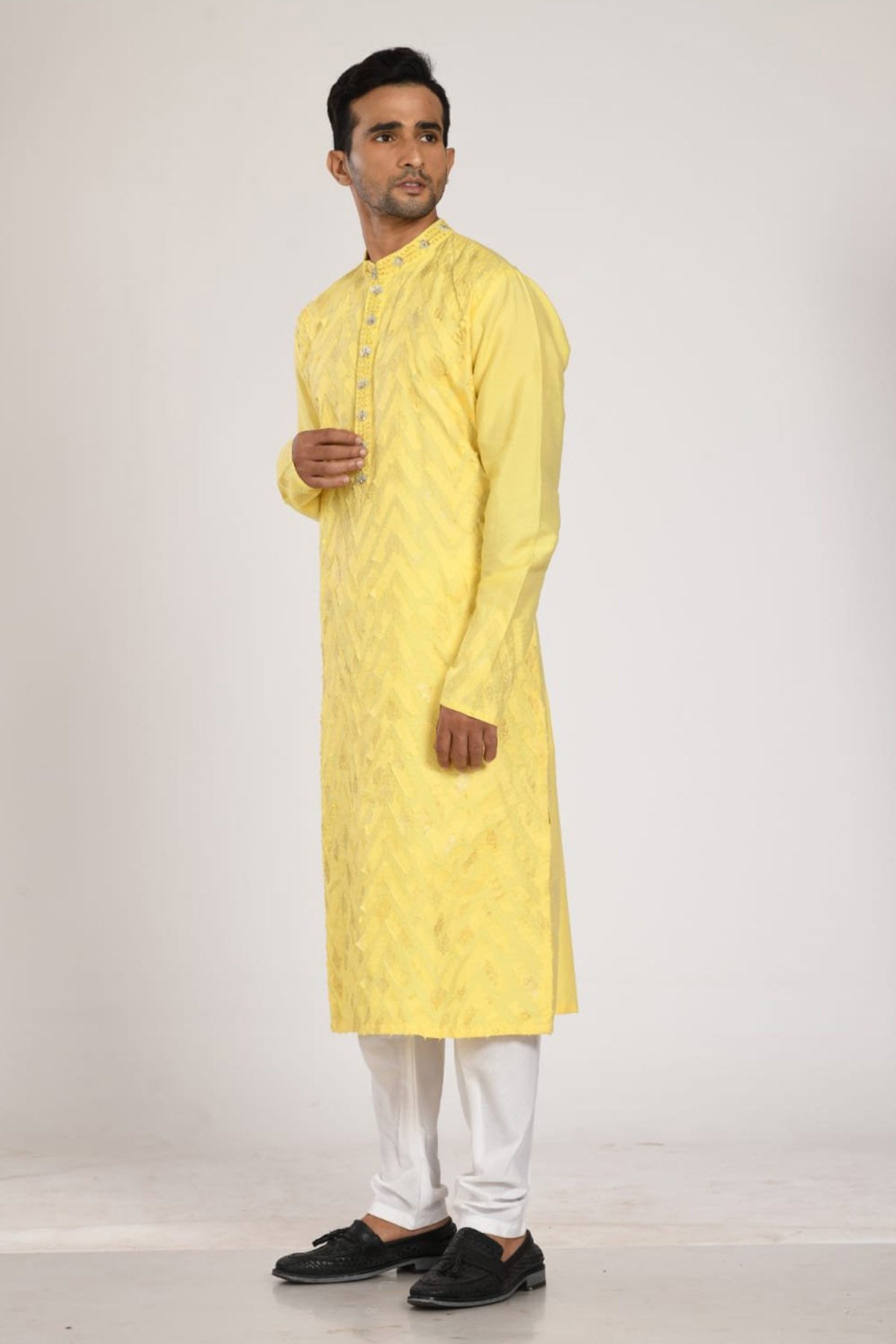 Yellow Zardozi Embroidered Kurta Set