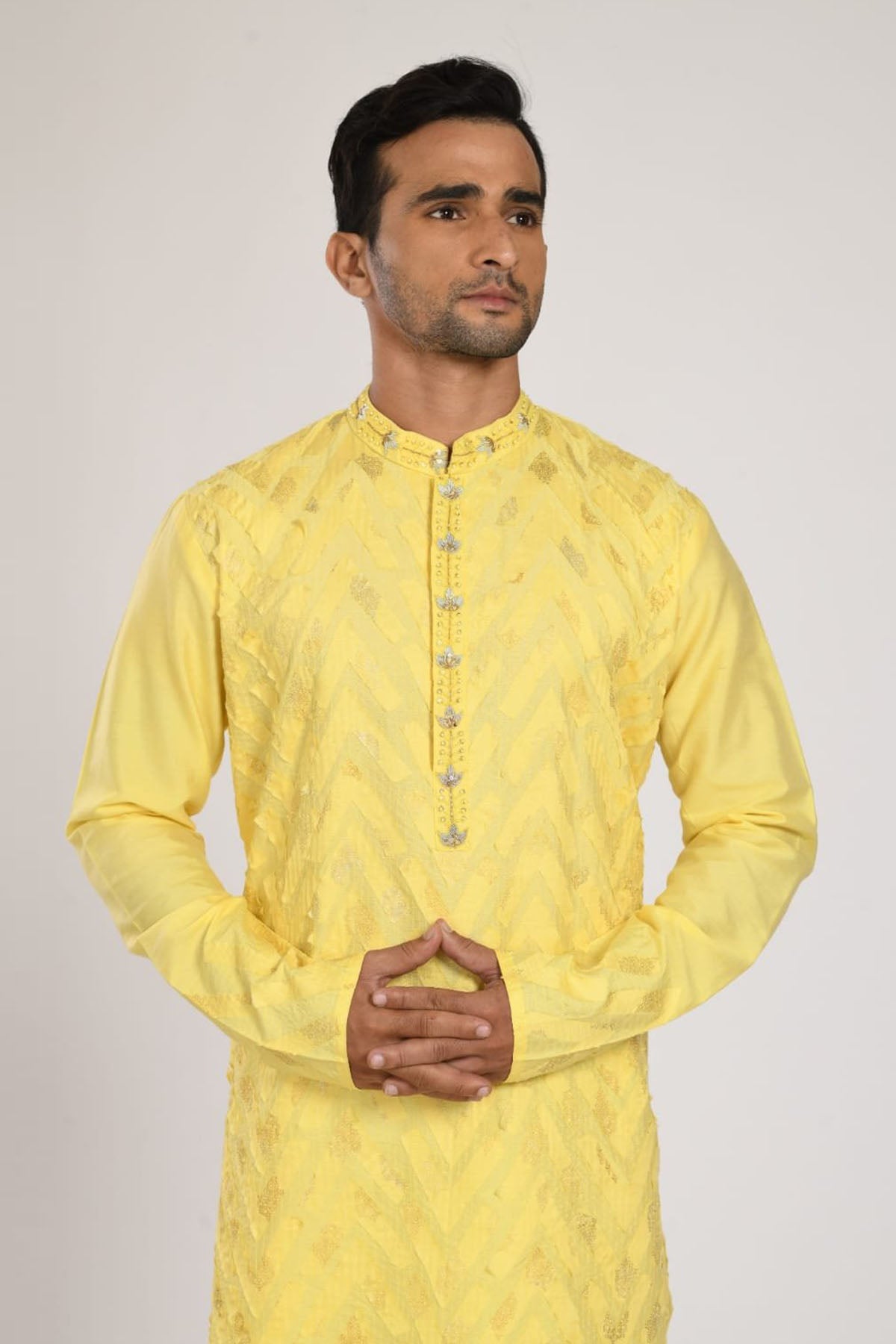Yellow Zardozi Embroidered Kurta Set