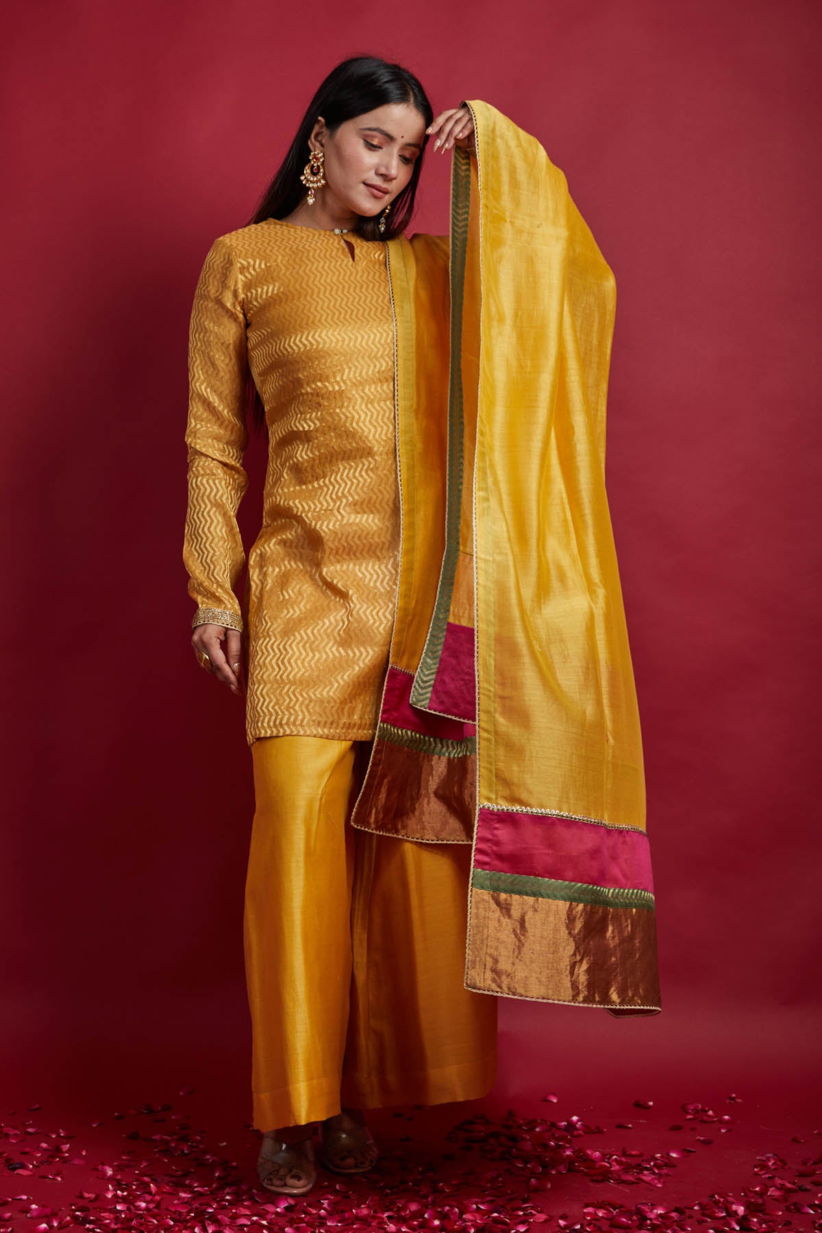 Yellow Zari Chanderi Kurta Set