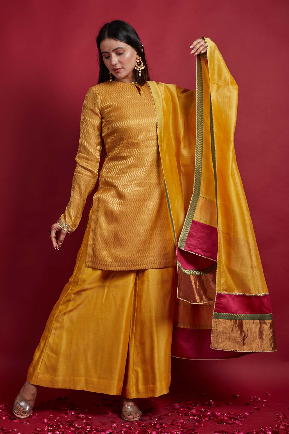 Yellow Zari Chanderi Kurta Set