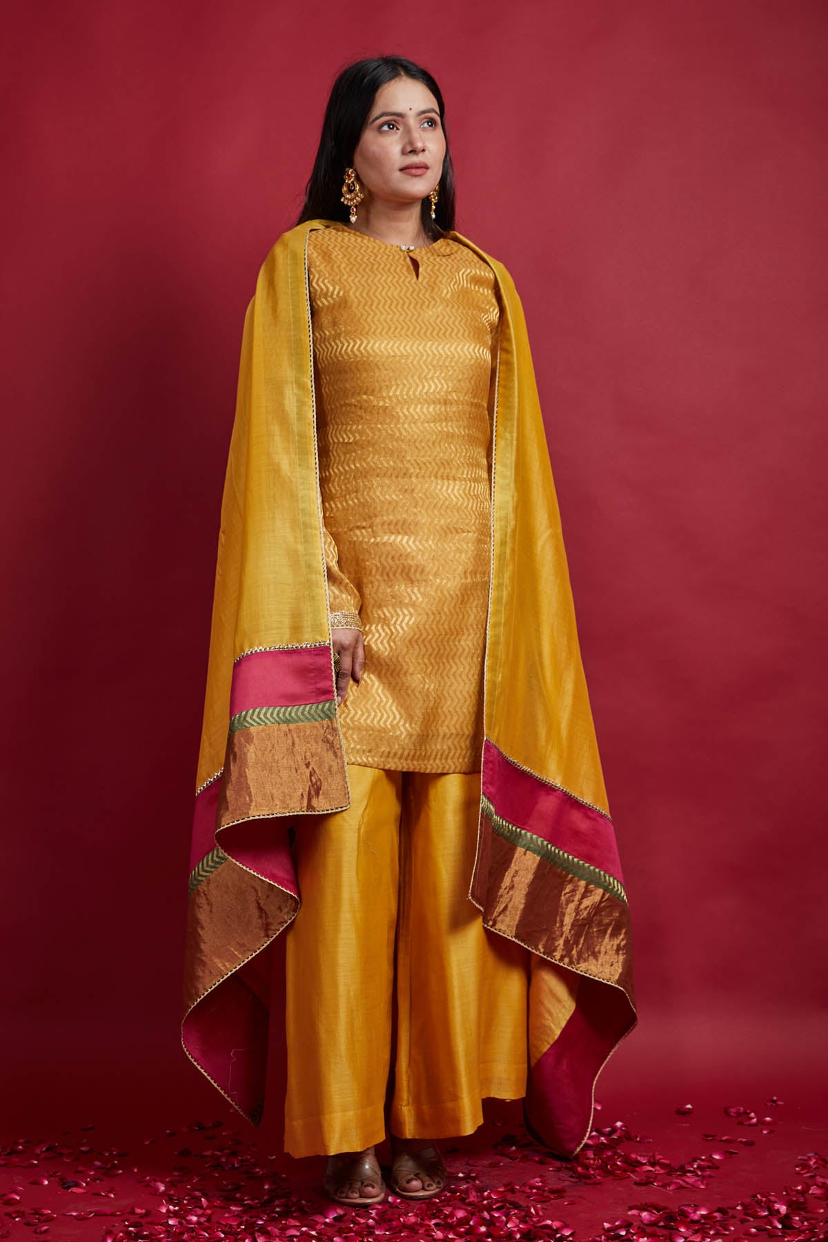 Yellow Zari Chanderi Kurta Set