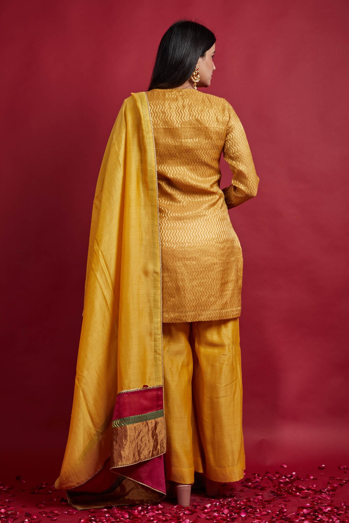 Yellow Zari Chanderi Kurta Set