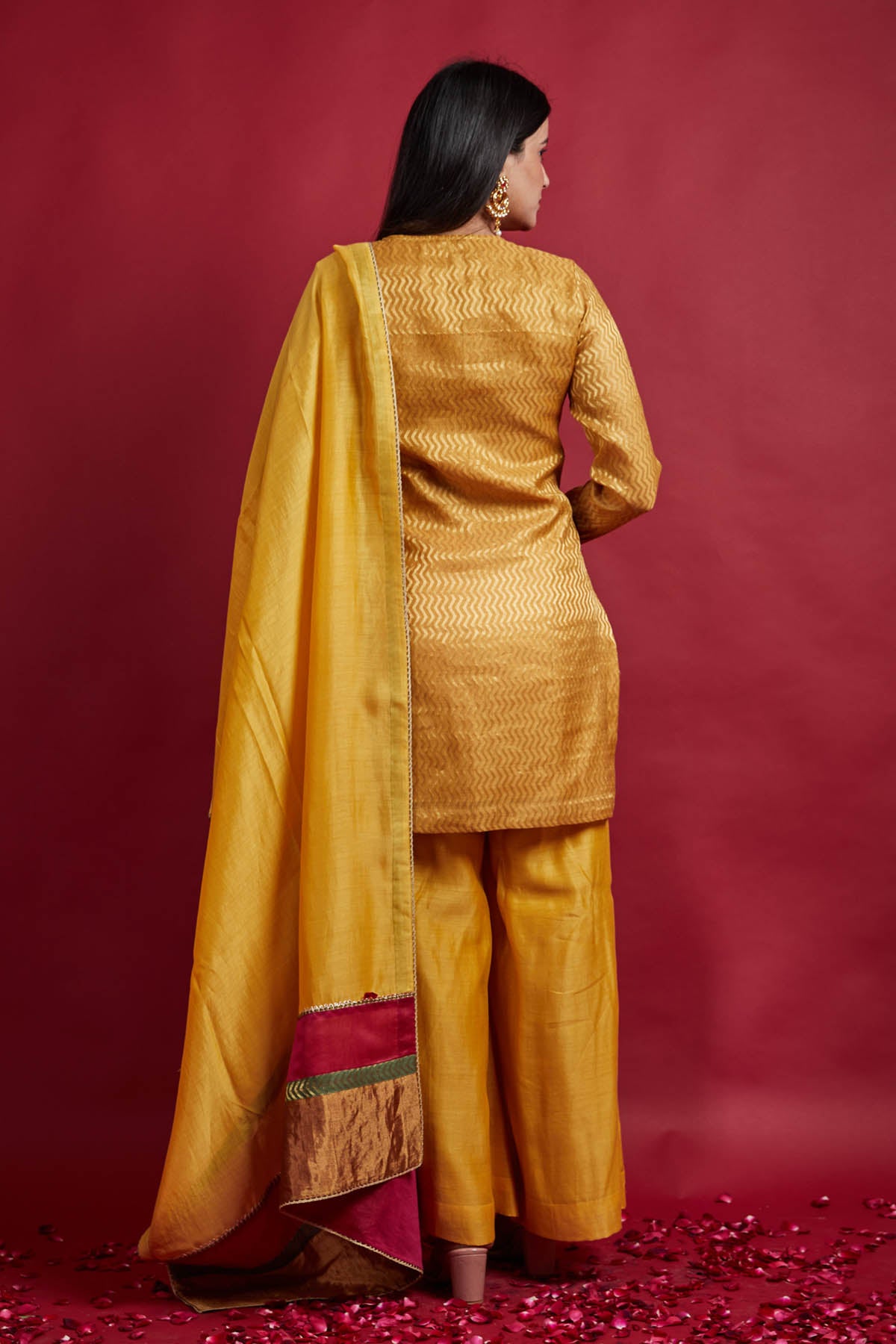 Yellow Zari Weave Palazzo Set