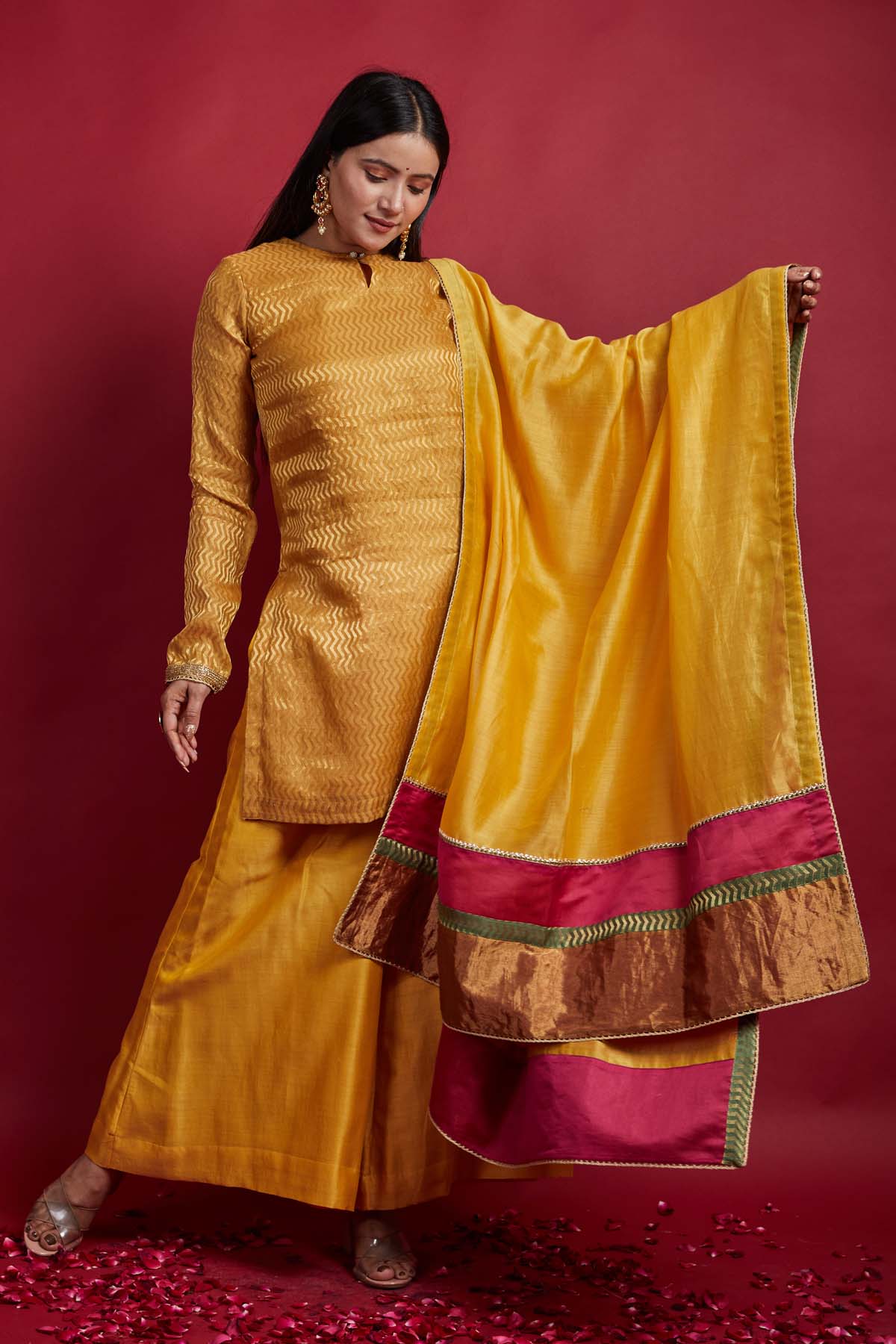 Yellow Zari Weave Palazzo Set