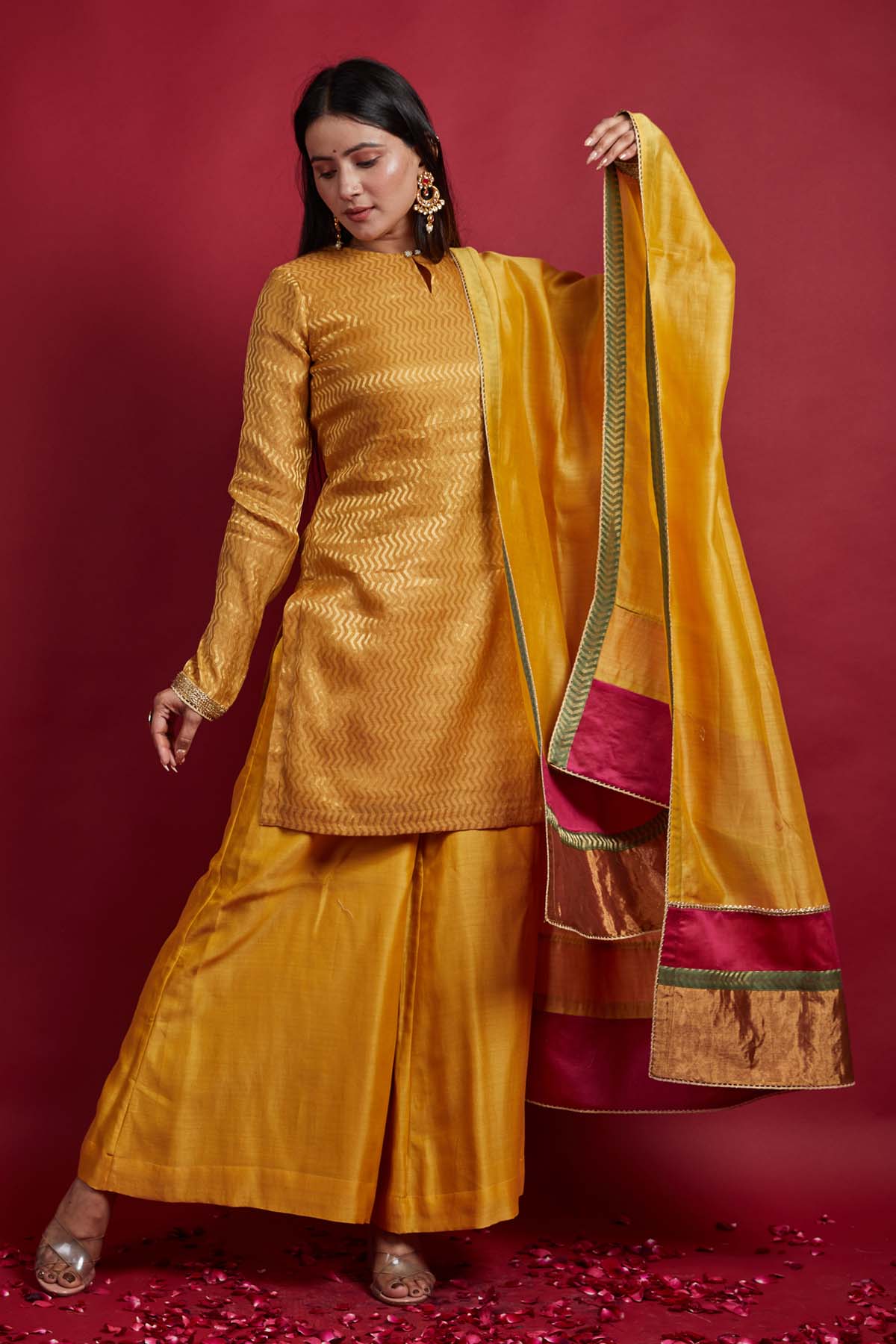 Yellow Zari Weave Palazzo Set