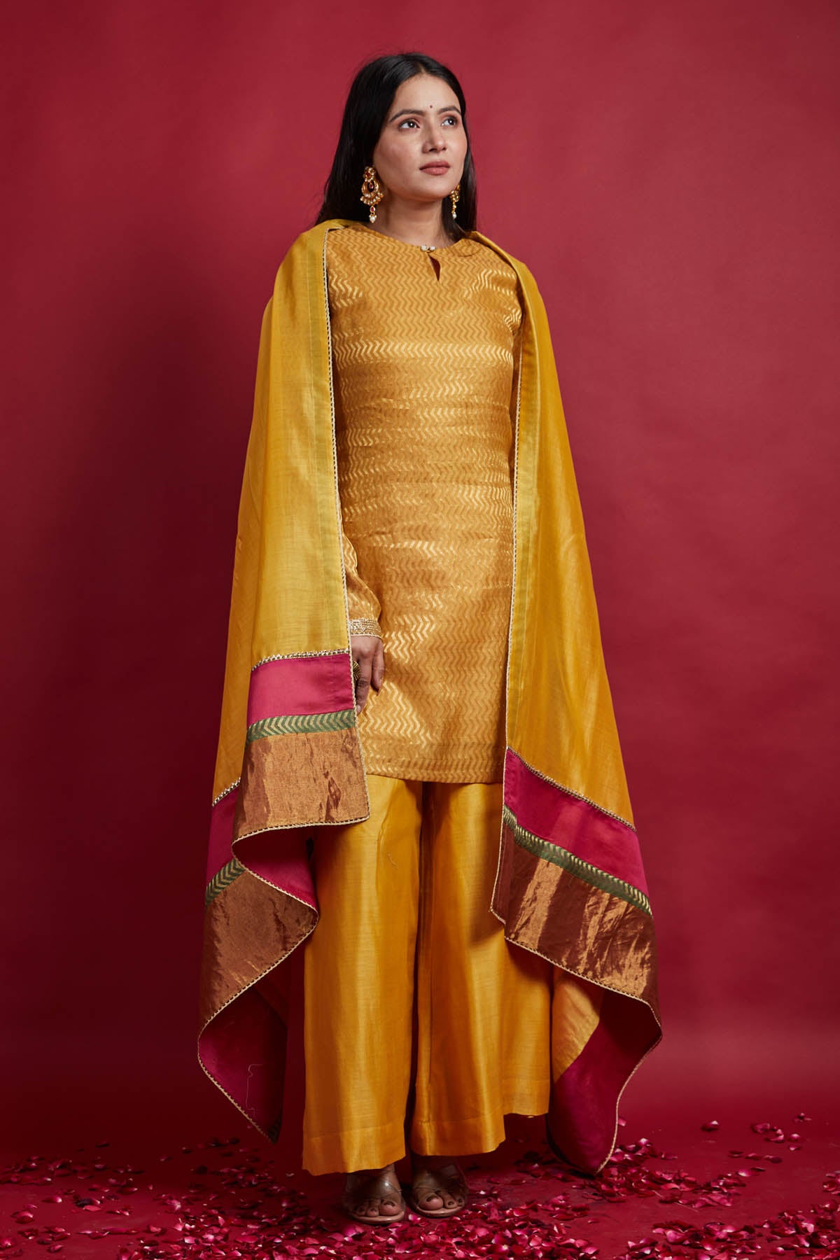 Yellow Zari Weave Palazzo Set