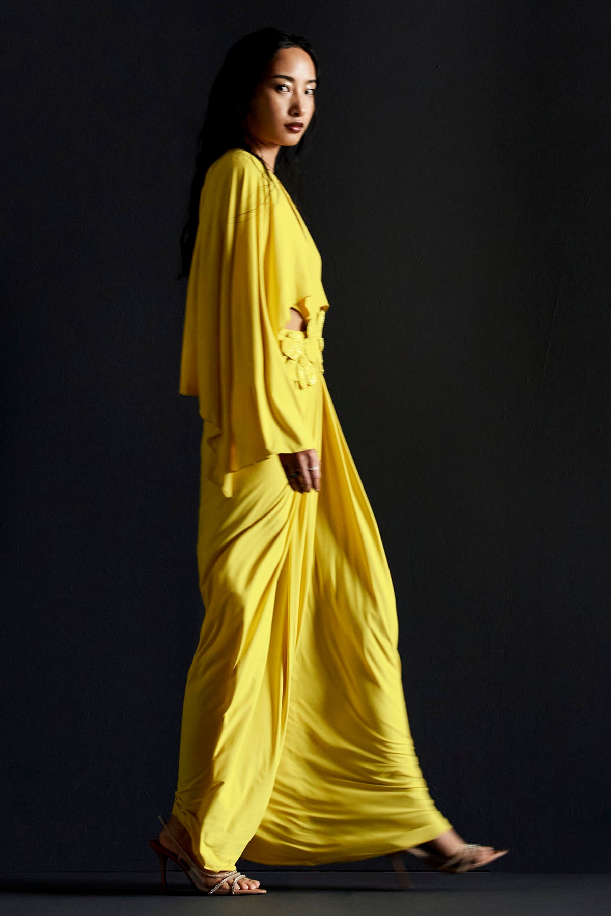 Yellow 3D Floral Cut-Out Gown