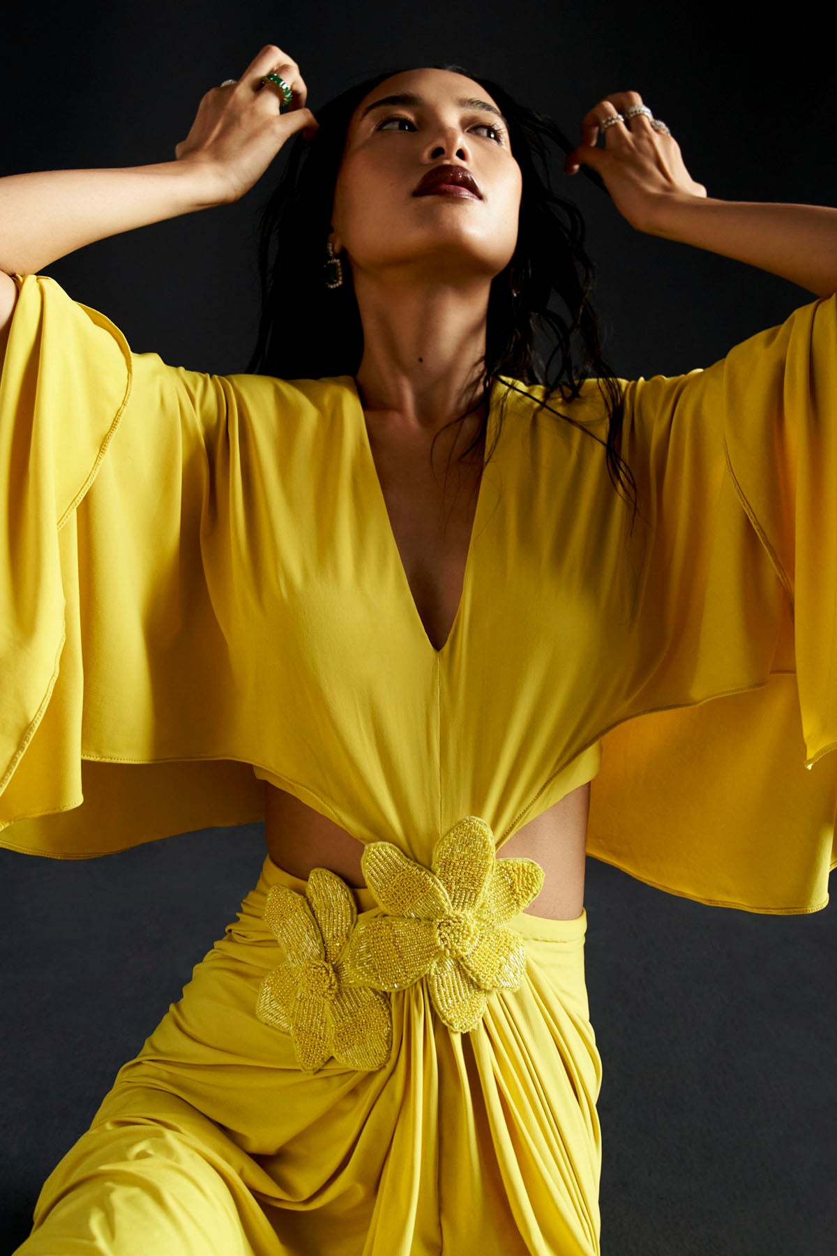 Yellow 3D Floral Cut-Out Gown