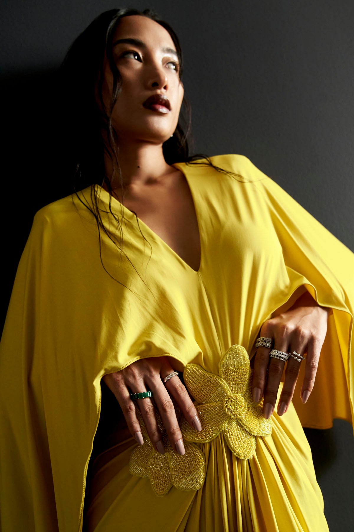 Yellow 3D Floral Cut-Out Gown