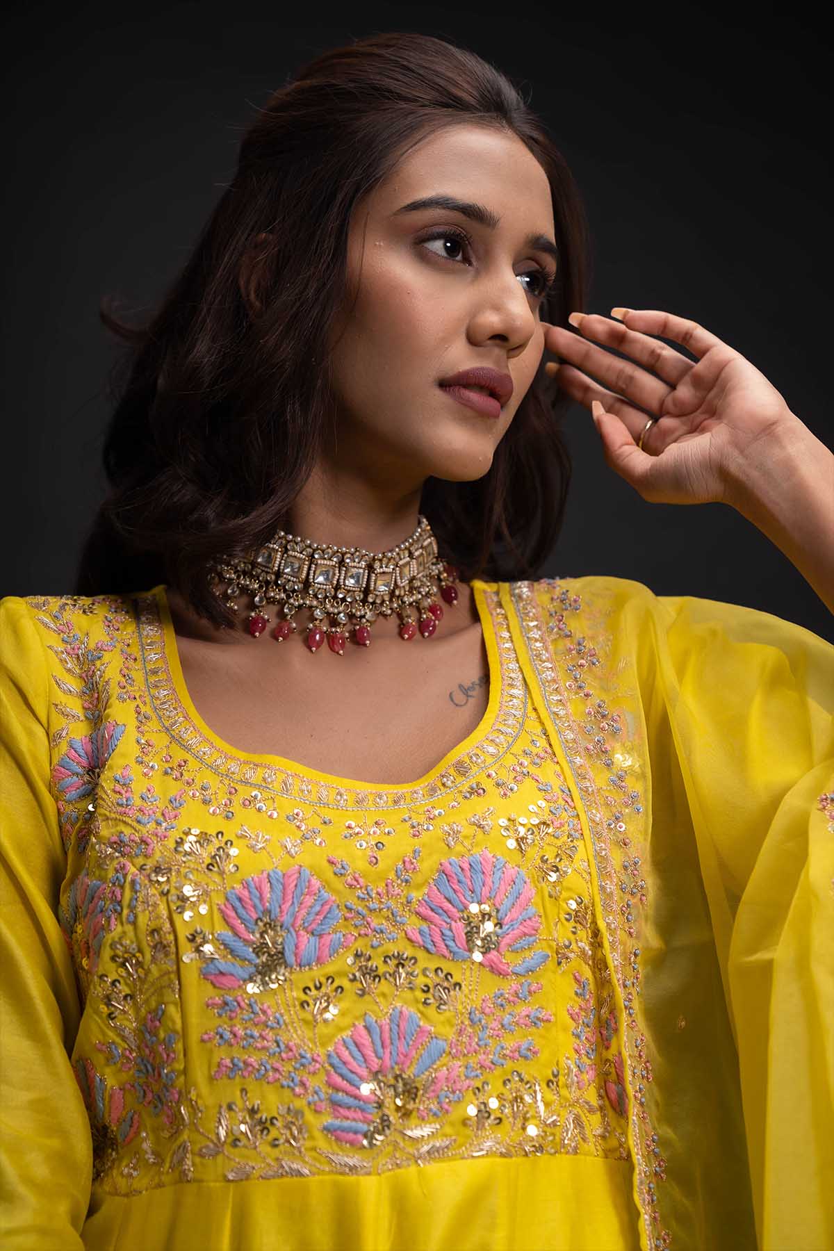 Yellow A-Line Flared Kurta Set