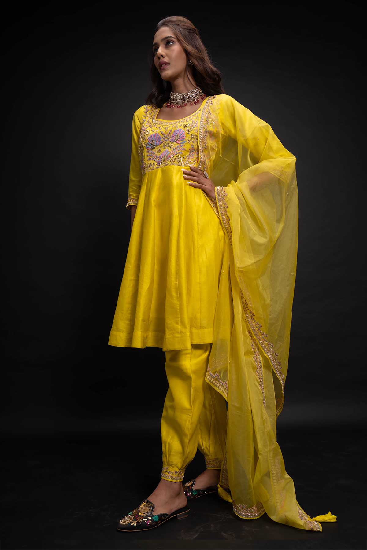 Yellow A-Line Flared Kurta Set