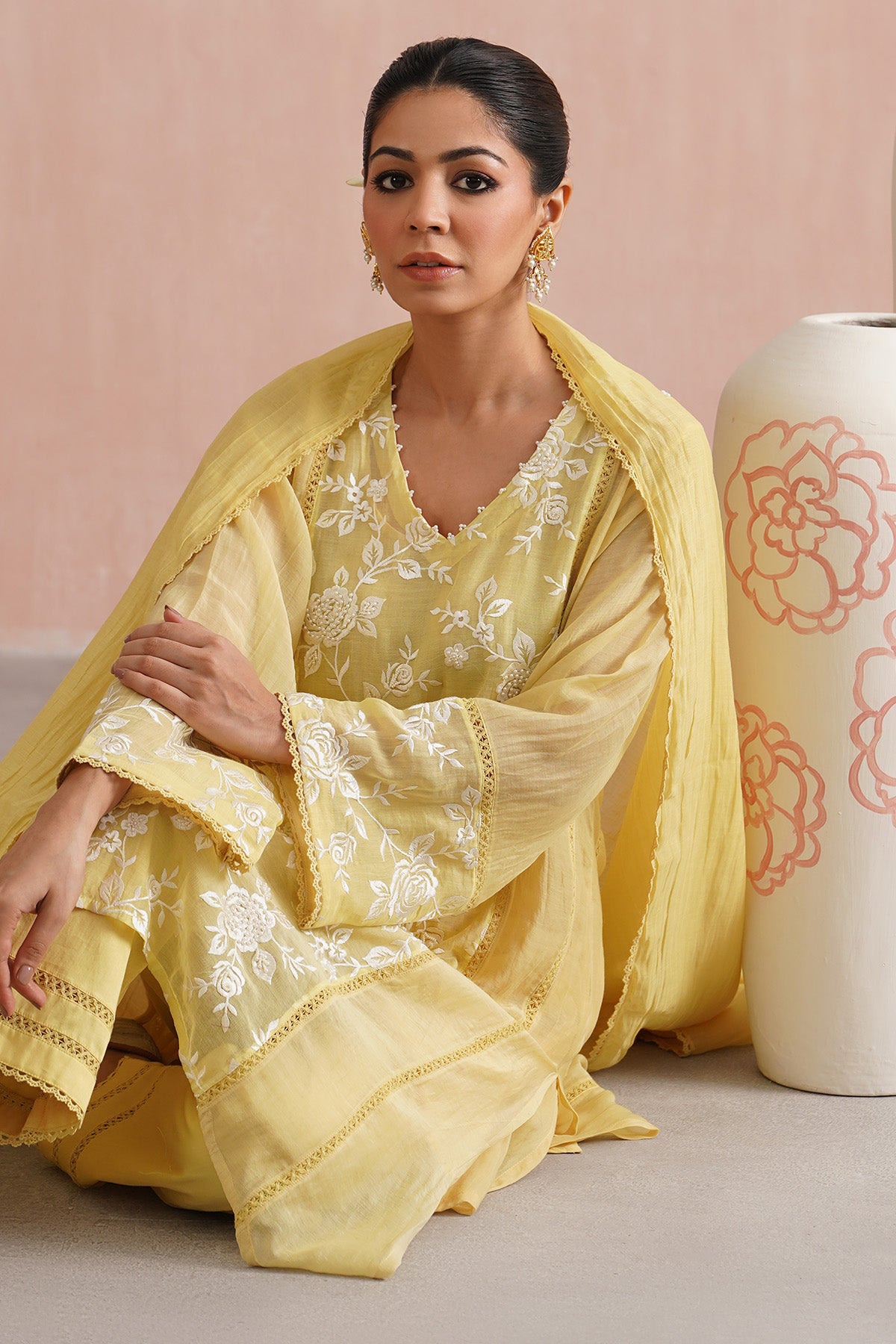 Yellow A-Line Short Kurta Set