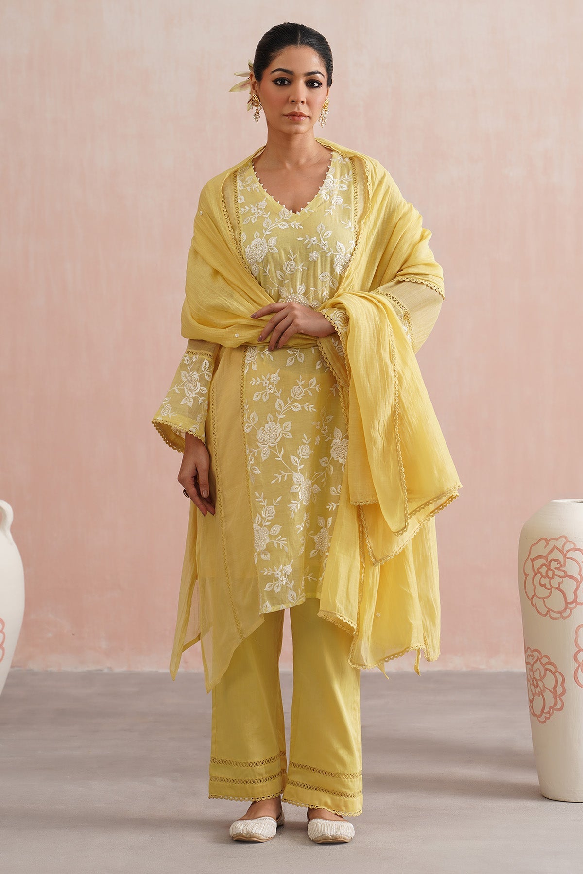Buy Yellow A-Line Short Kurta Set for women online available at Scrollnshops 