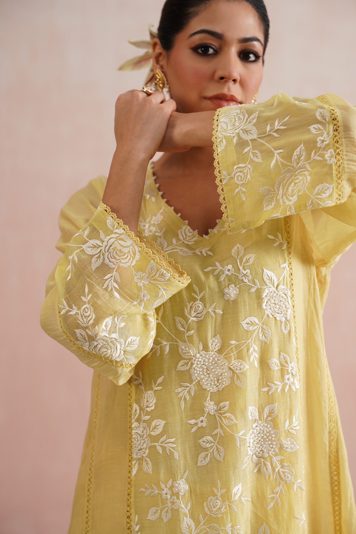 Yellow A-Line Short Kurta Set