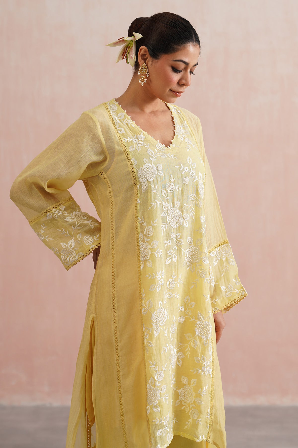 Yellow A-Line Short Kurta Set