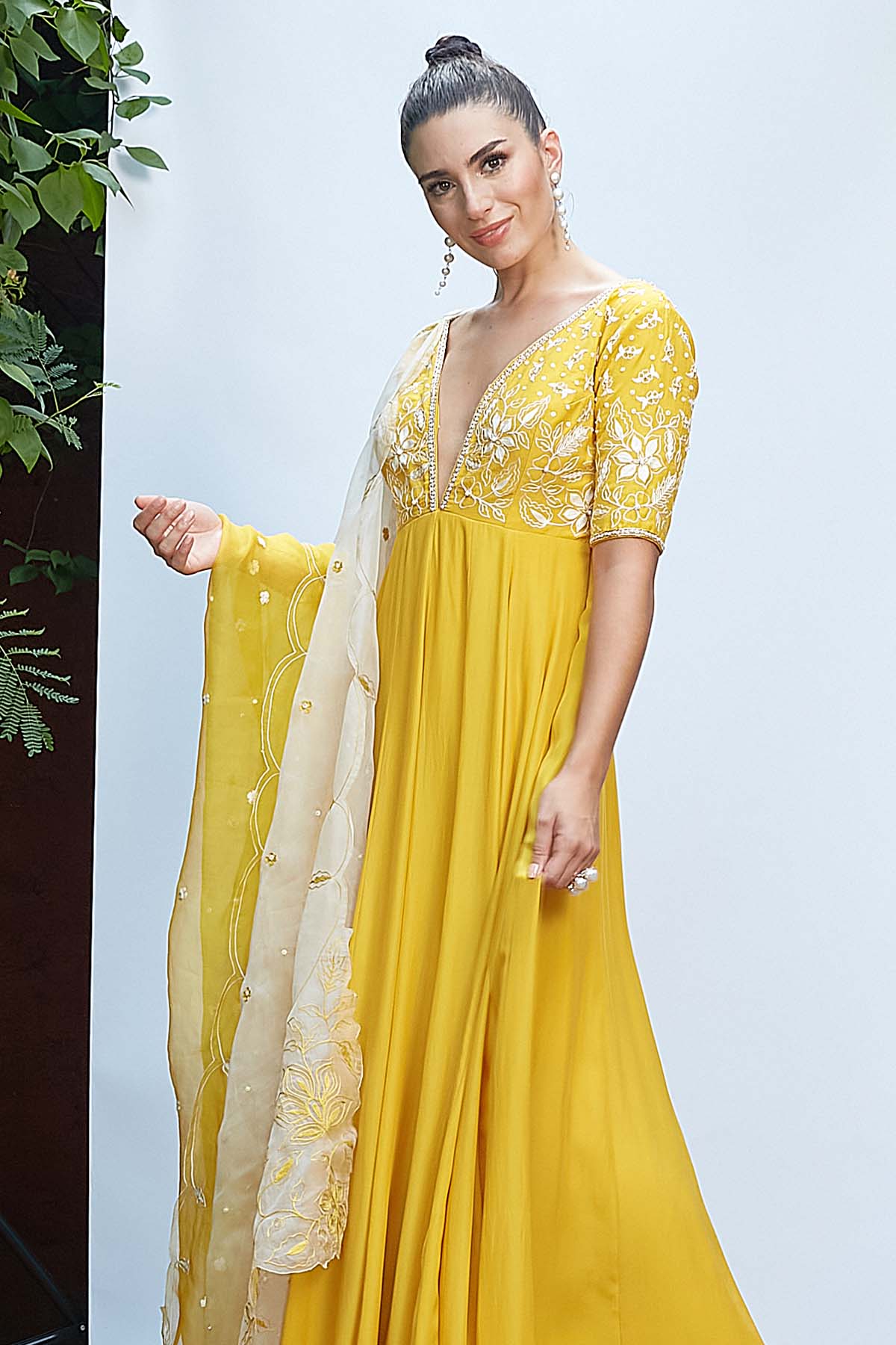 Yellow Aari Work Anarkali Set