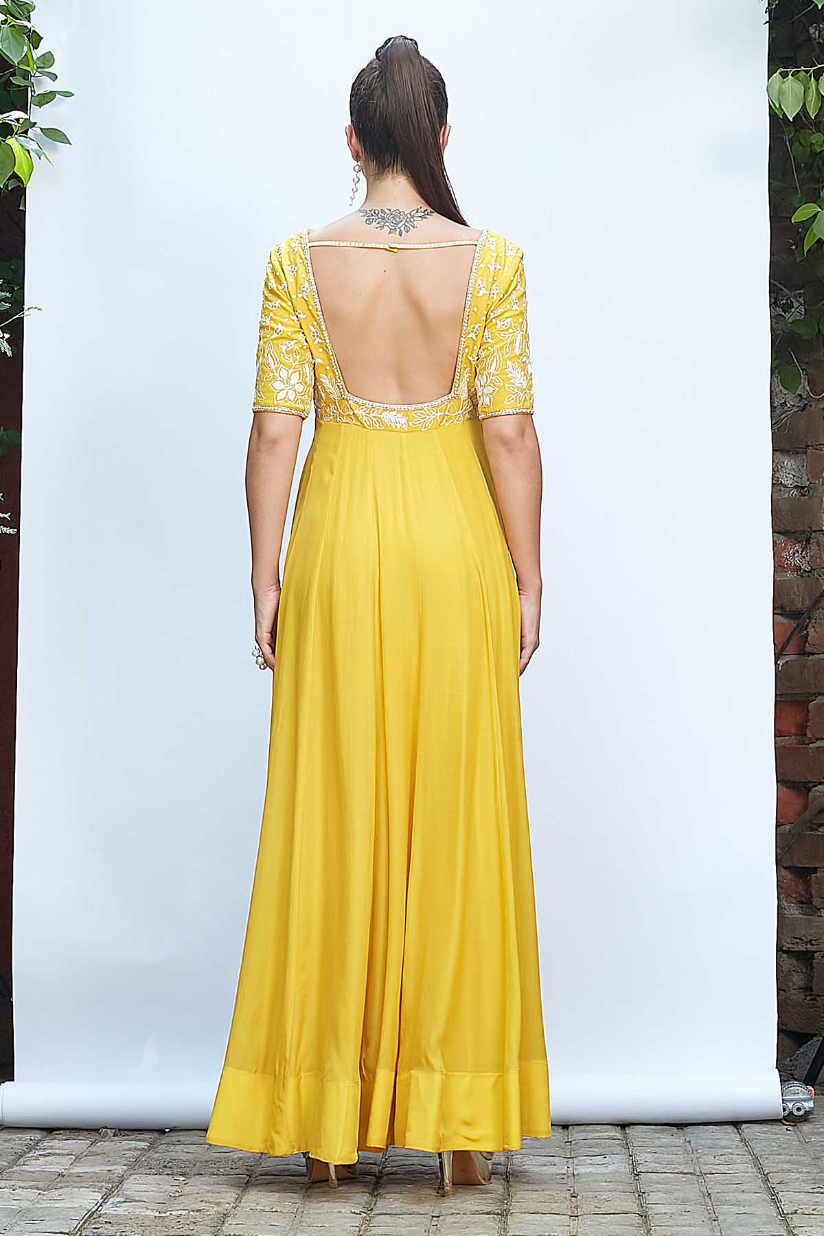 Yellow Aari Work Anarkali Set