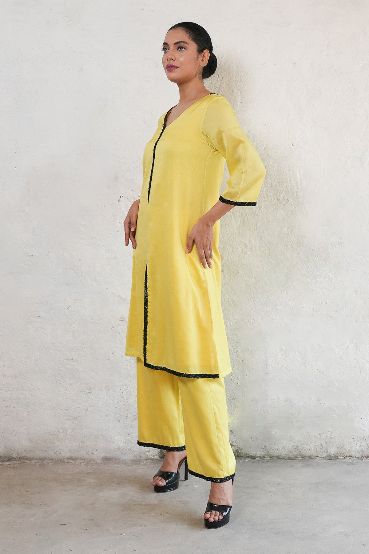Yellow Aari Work Kurta & Pants