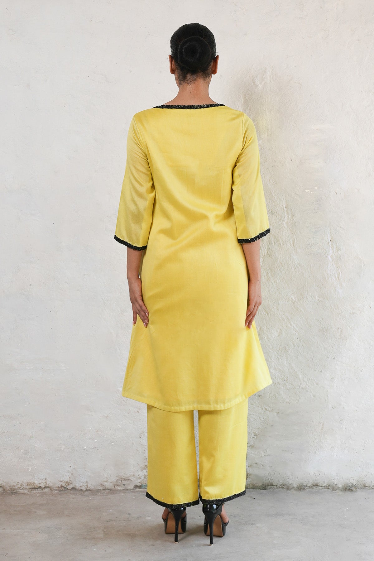 Yellow Aari Work Kurta & Pants